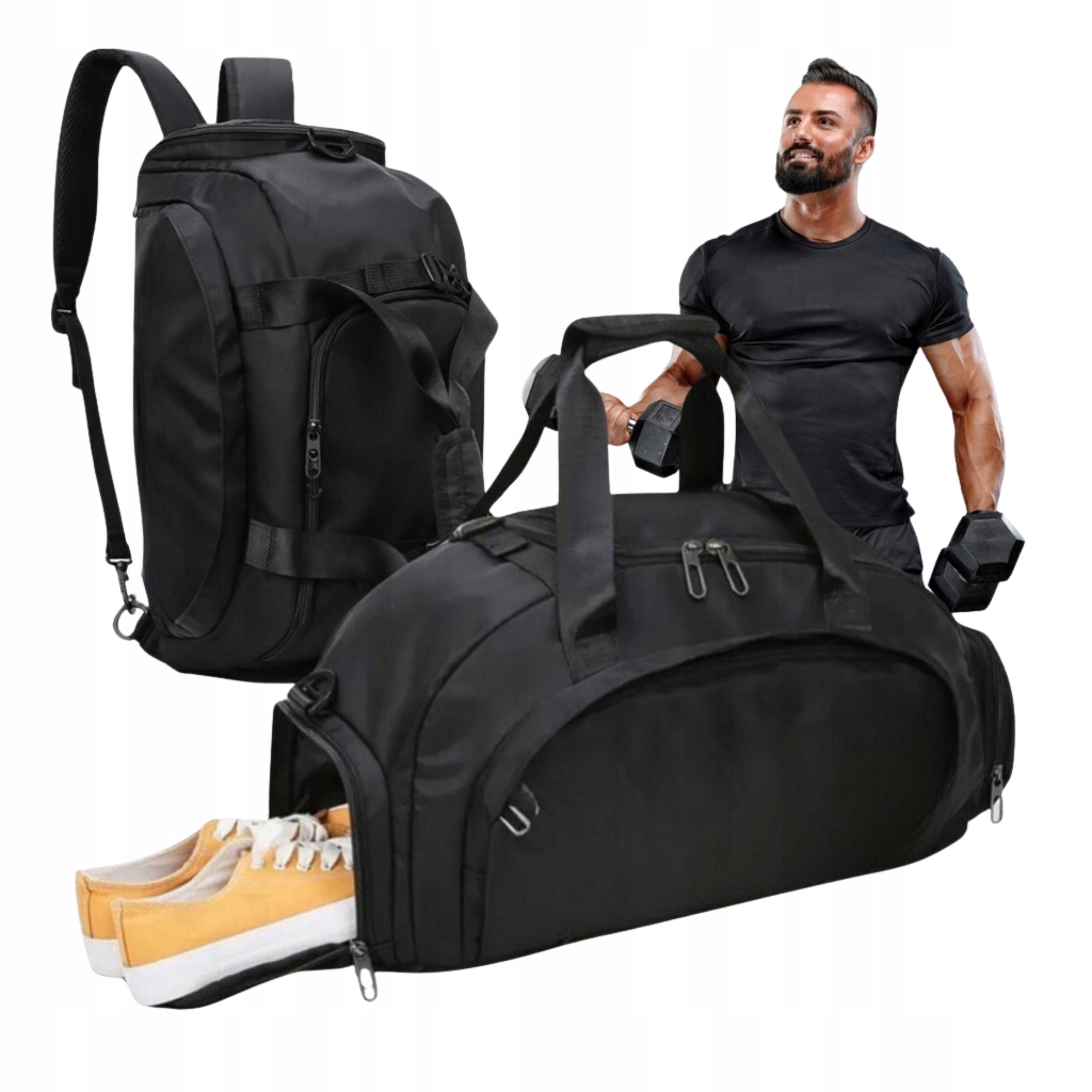 Sports bag fitnes for training gym travel shoulder roomy Black