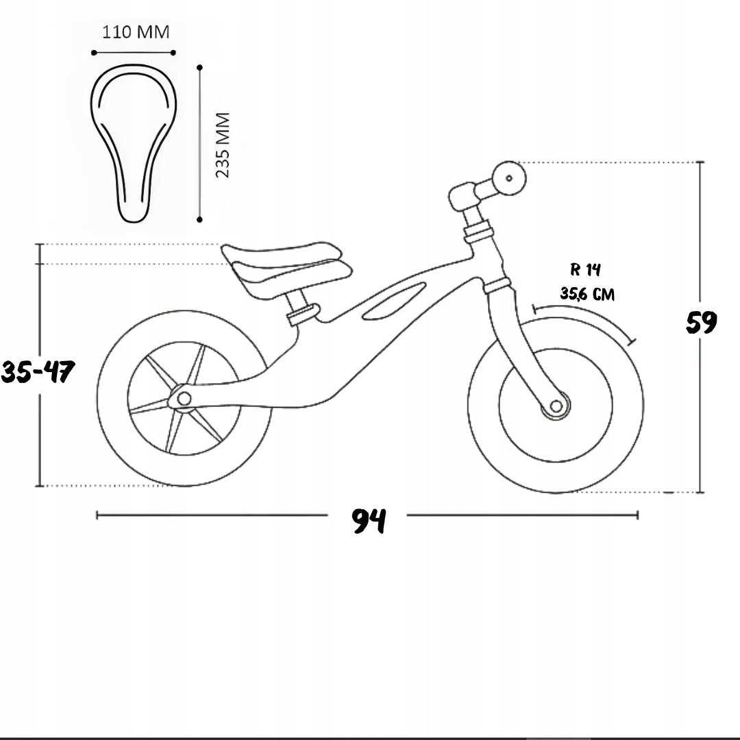Sports balance bike rider adjustment light wheels 14" graphite gift Maximum kid's weight 35 kg