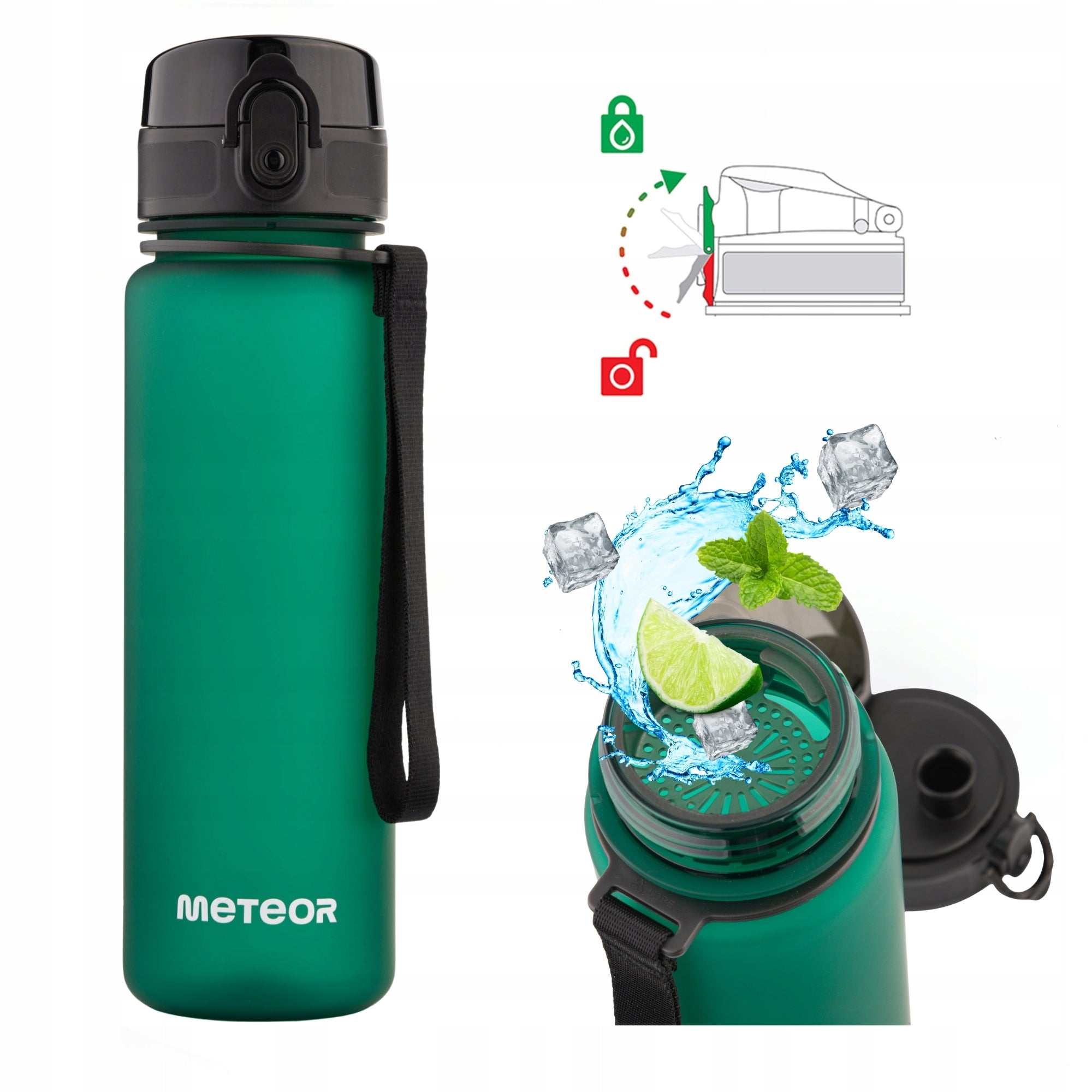 Sports bottle Meteor 500 ml green fruit cartridge