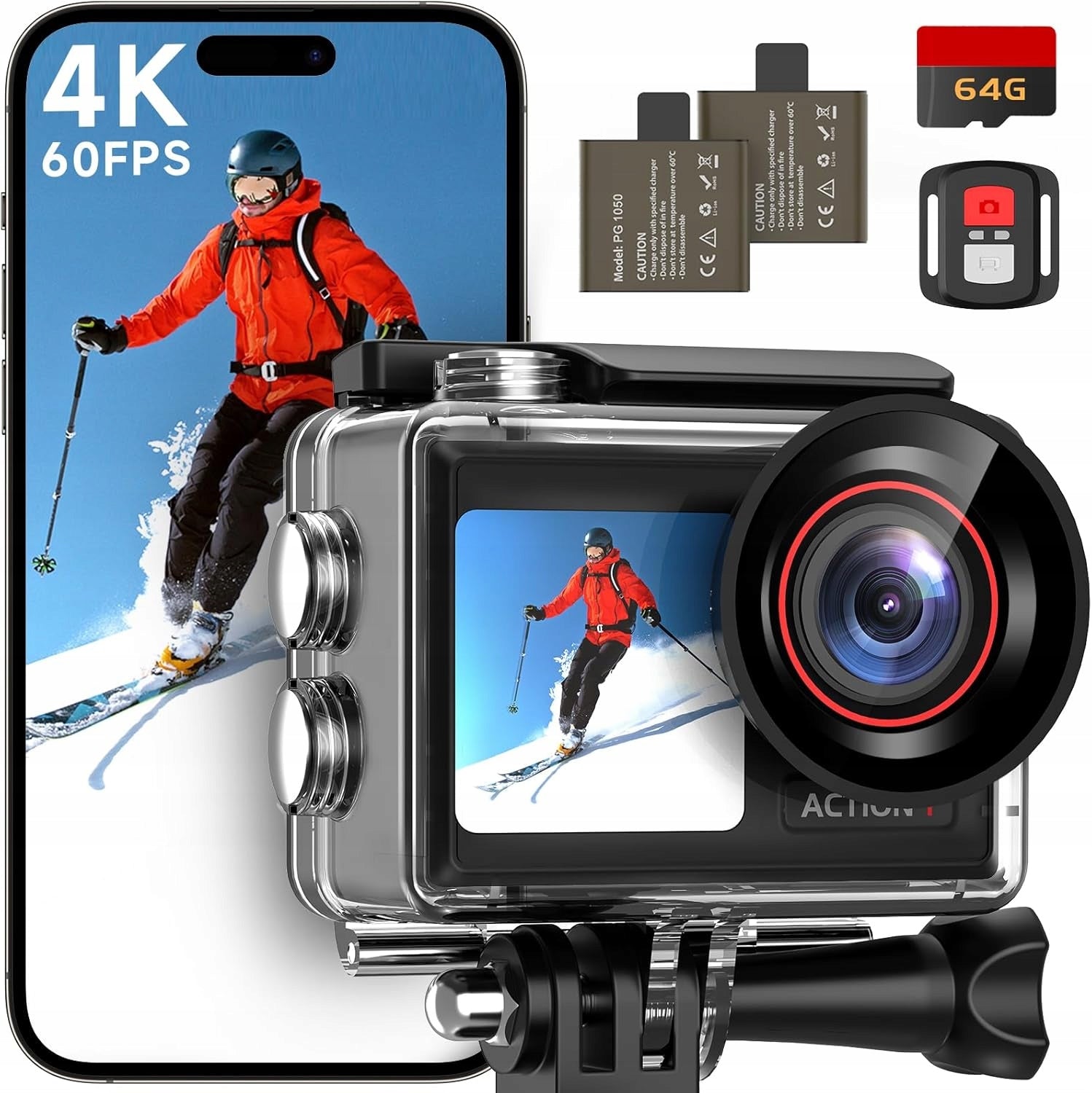 Sports camera 4K 60FPS waterproof 30MP touch remote control card 64GB akceso