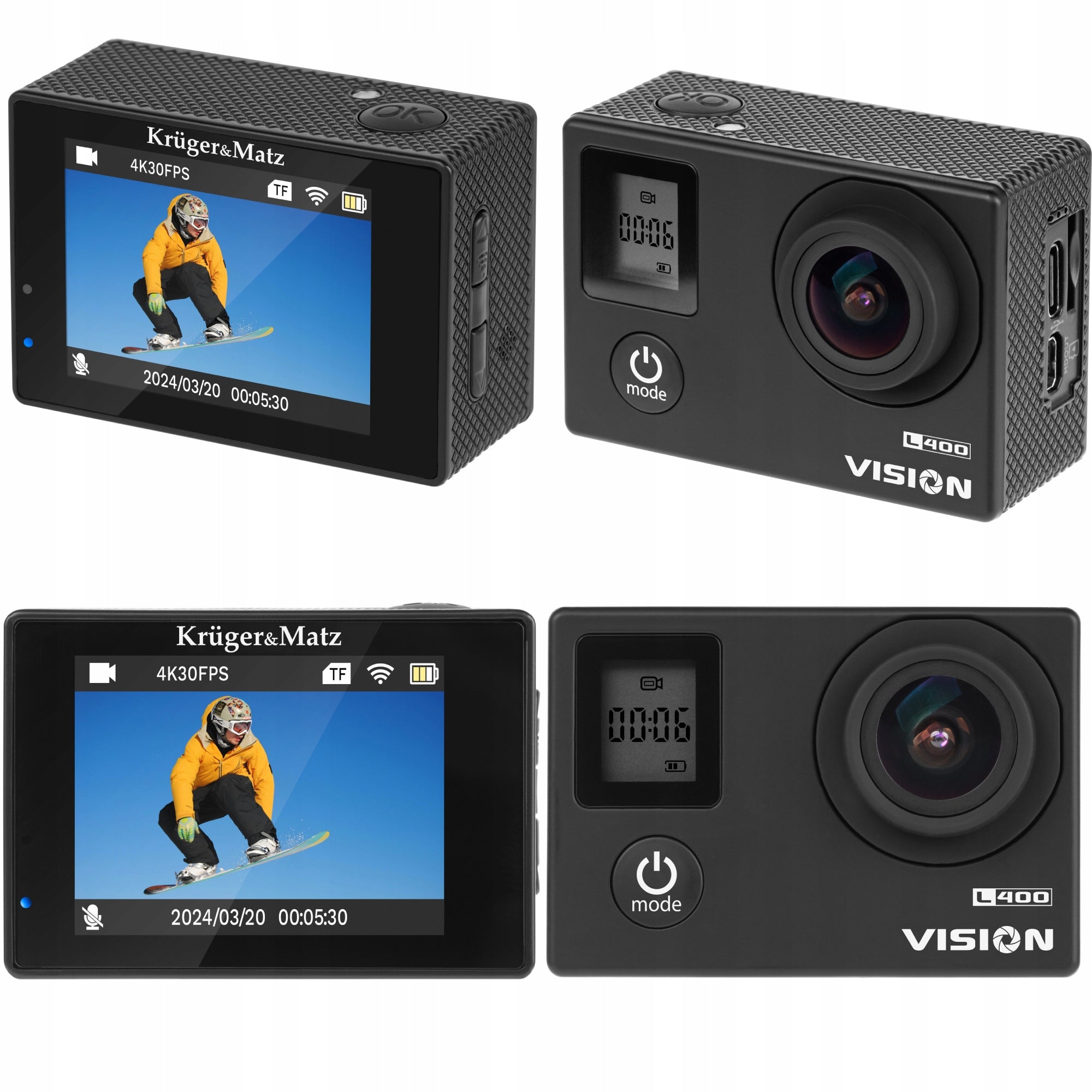 Sports camera 4K camera Kruger&Matz Vision L400 accessories remote control set Batteries included yes