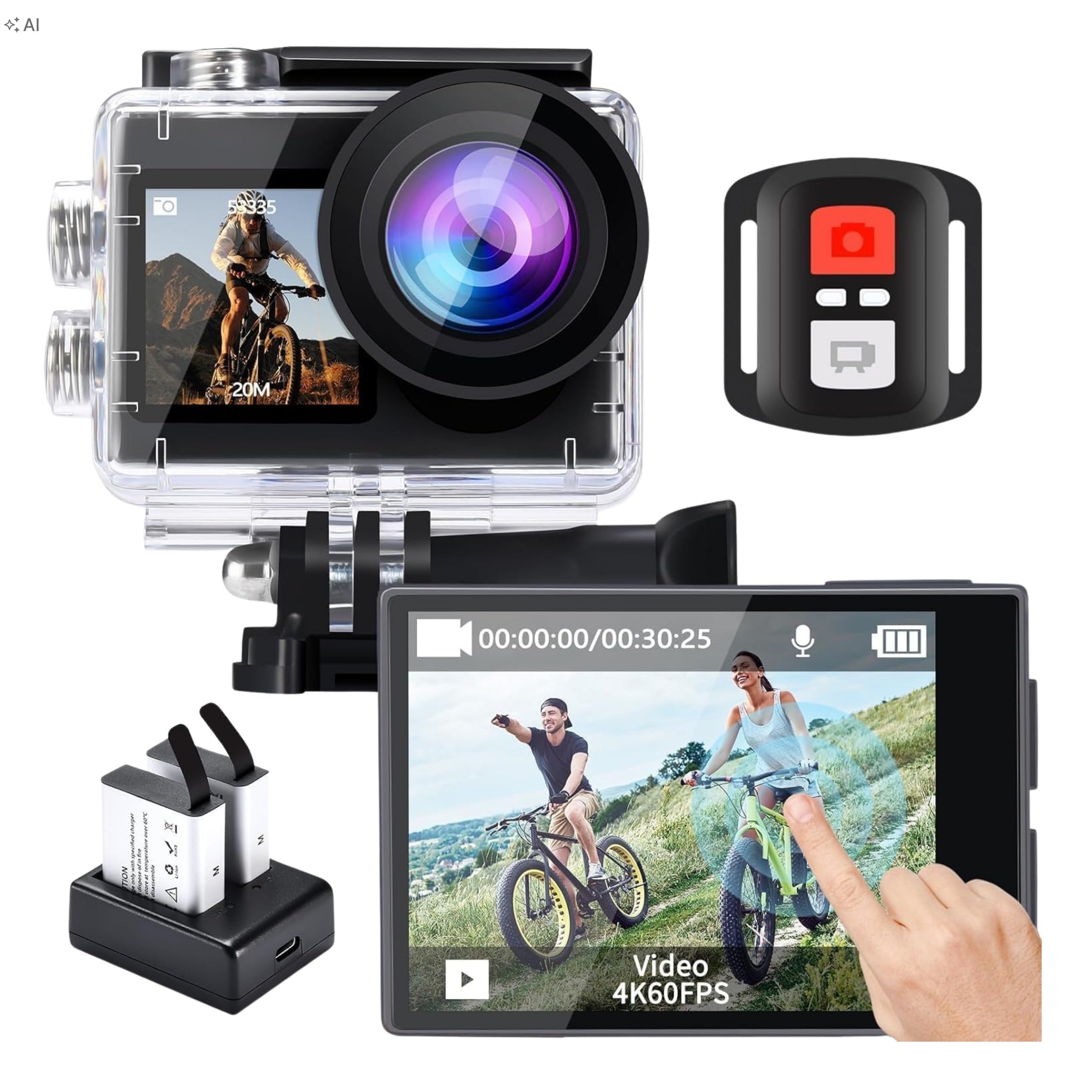 Sports camera ICEFOX 4K 60FPS 20MP WiFi EIS 30m Remote control 170°