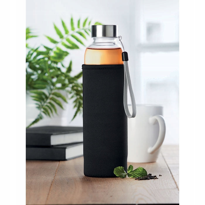 Sports glass bottle with tea strainer herbs 500 ml neoprene cover Manufacturer code Butelka szklana borokrzemowa z sitkiem