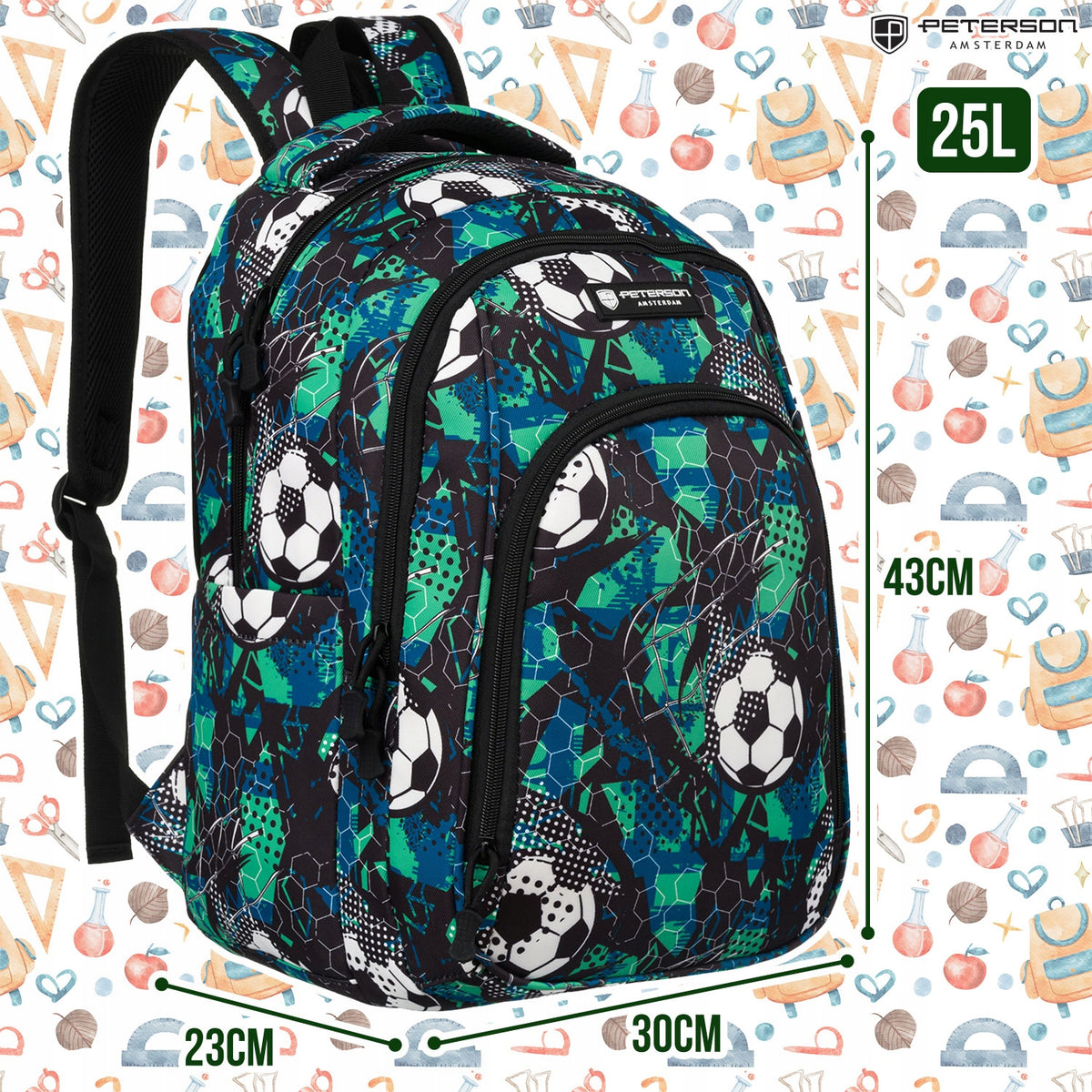 Sports school backpack for boy football roomy with USB Peterson Brand Peterson