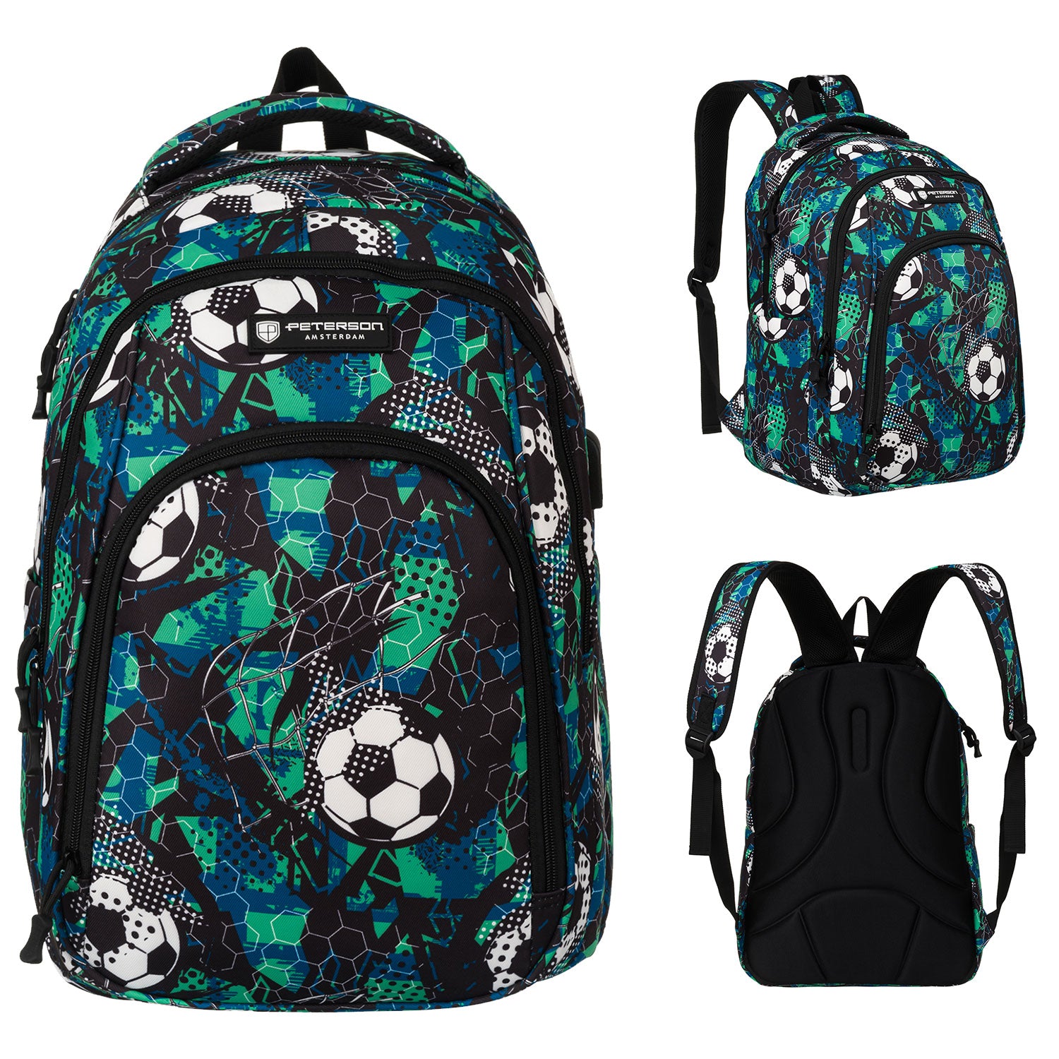 Sports school backpack for boy football roomy with USB Peterson Packaging status original