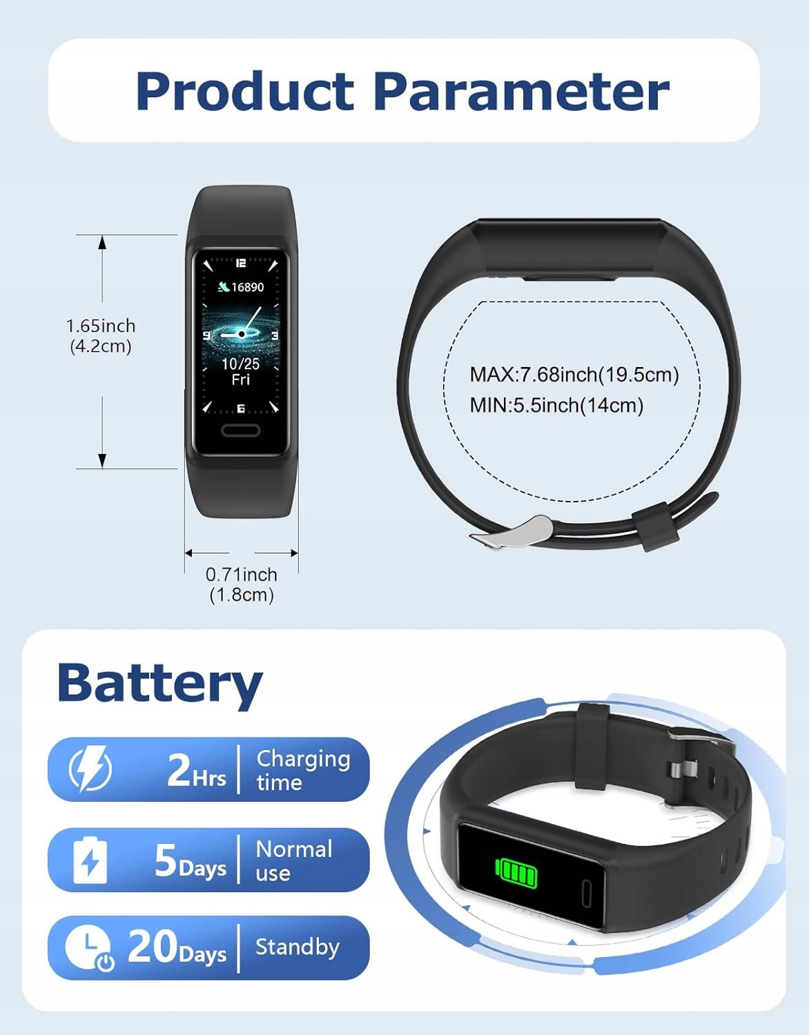 Sports watch CLOUDPOEM S3 black fitness IP68 Usb Sms Calories band Packaging status original