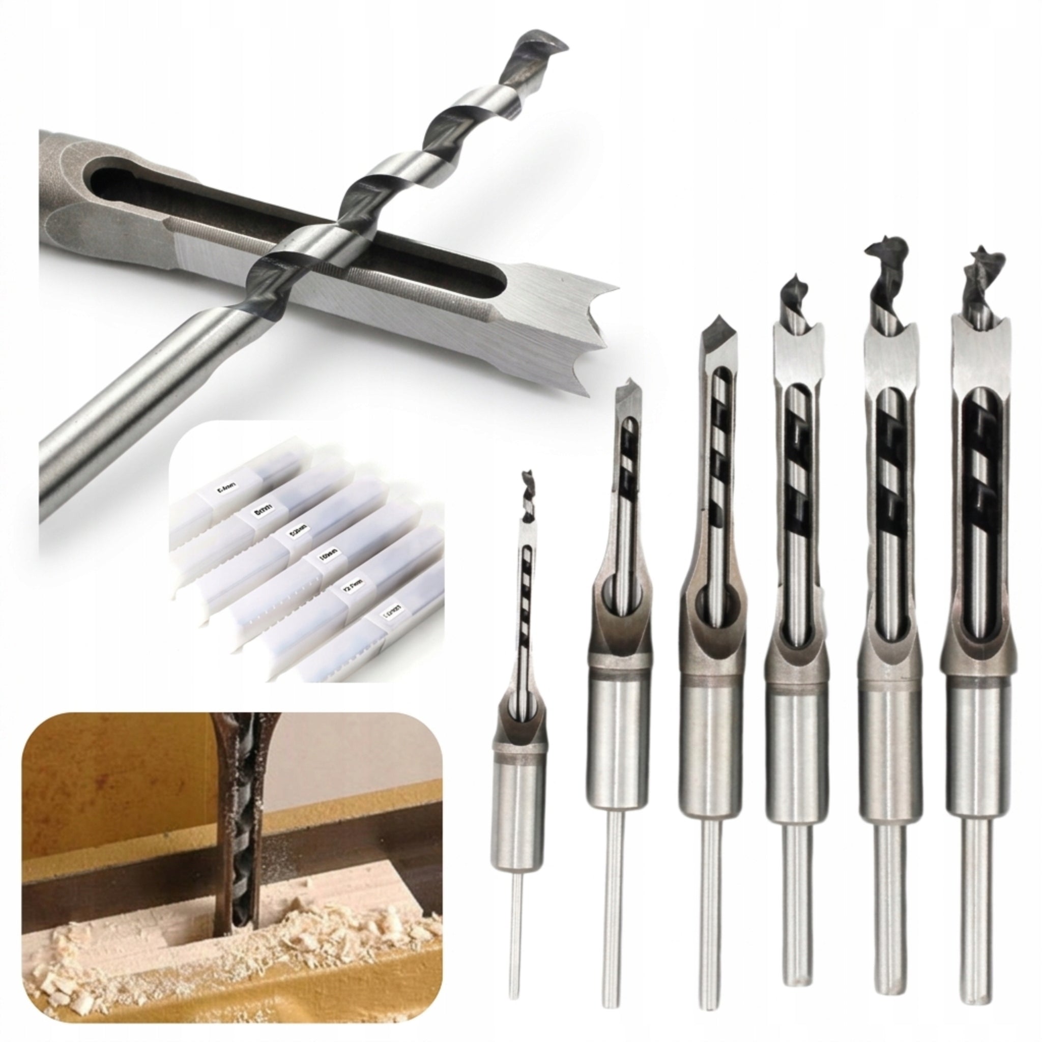 Square Hole Drill Bits MDF Wood Set of 6 El. 6.4-16 mm HSS Steel Brand no brand