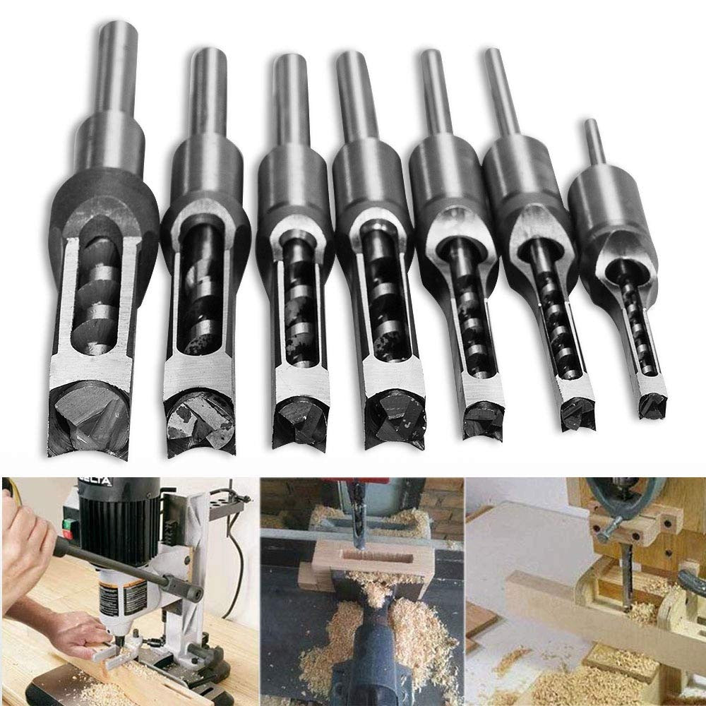 Square Hole Drill Bits MDF Wood Set of 6 El. 6.4-16 mm HSS Steel