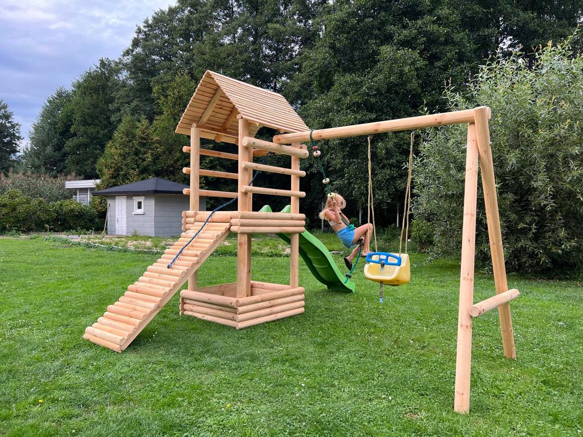 Square Toys Cottage Slide Swing Sandbox Rope Kind wooden