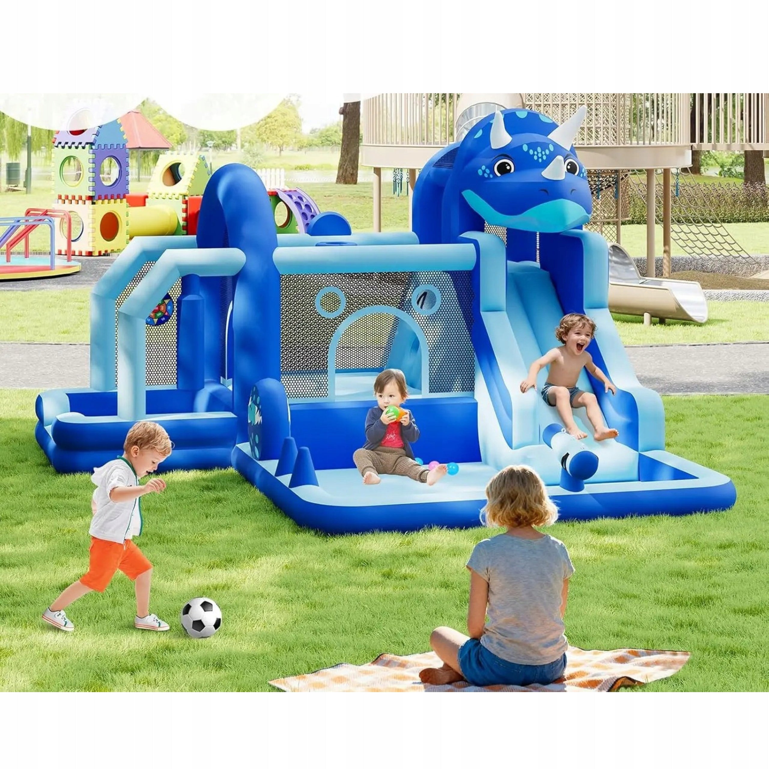 Square Toys Inflatable Castle Dinosaur Water Slide Pool 376x381x254 cm Dominant material synthetic material