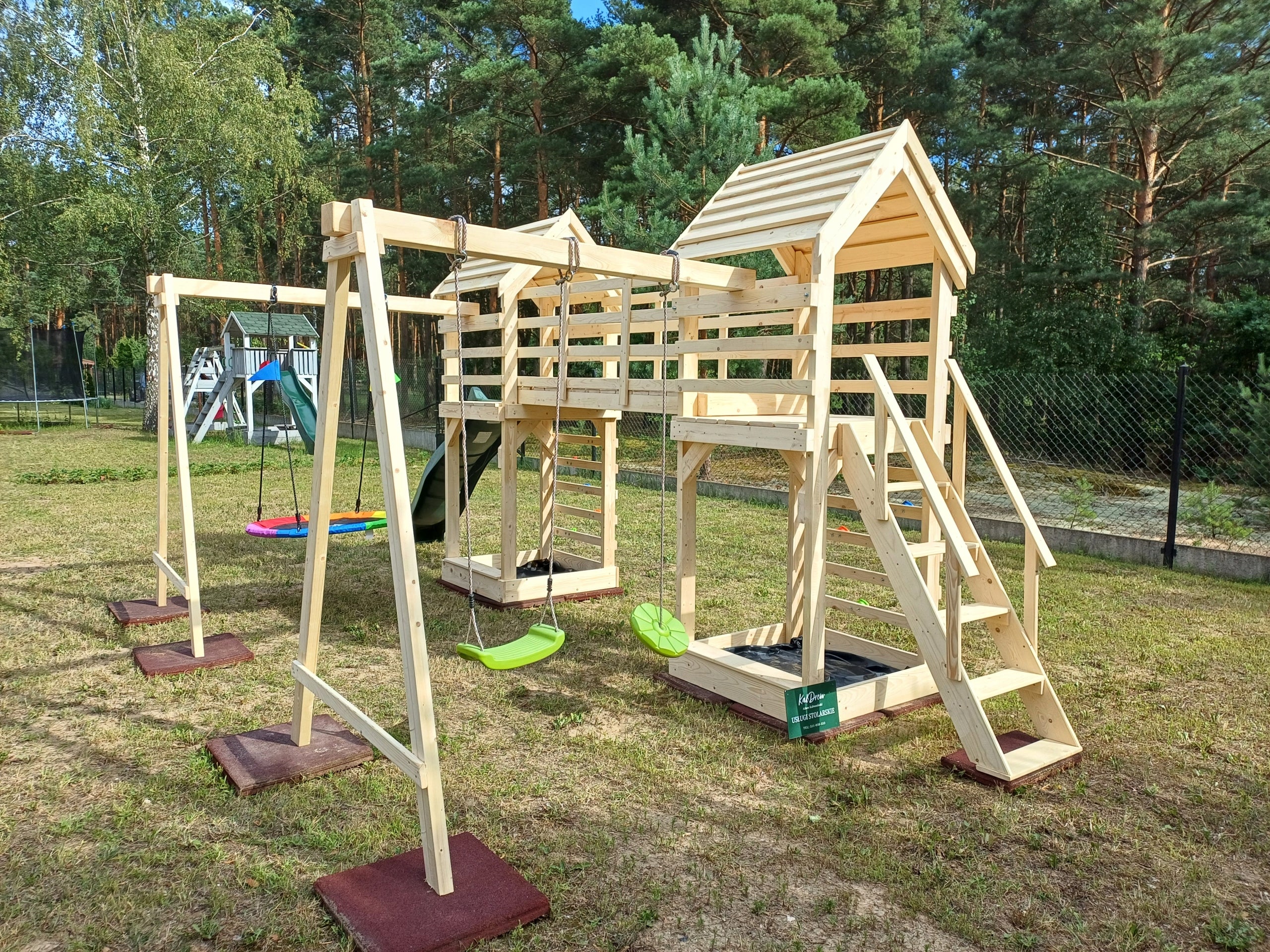 Square toys "FIELD"–house, sandpits, swings, bridge, towers-CHALKBOARD Dominant material wood