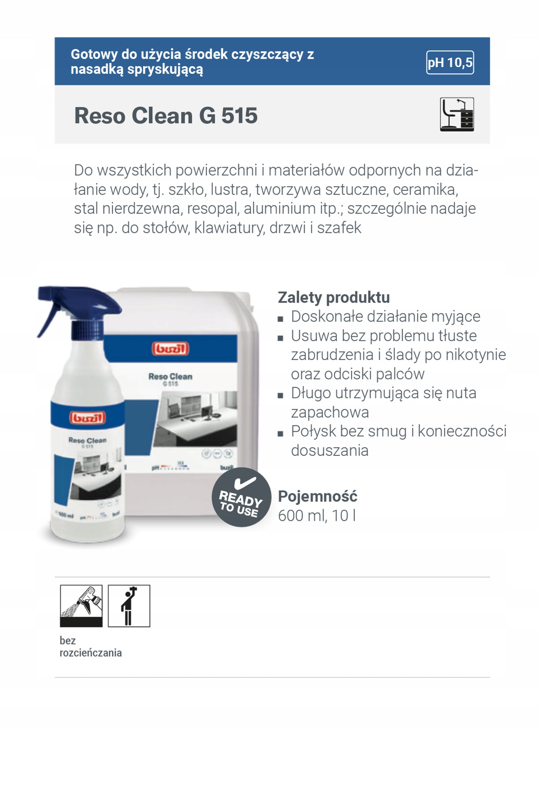 Reinigungsmittel BUZIL G515 Reso Clean, auf Alkoholbasis, mit Sprühgerät, 600 ml (12) 