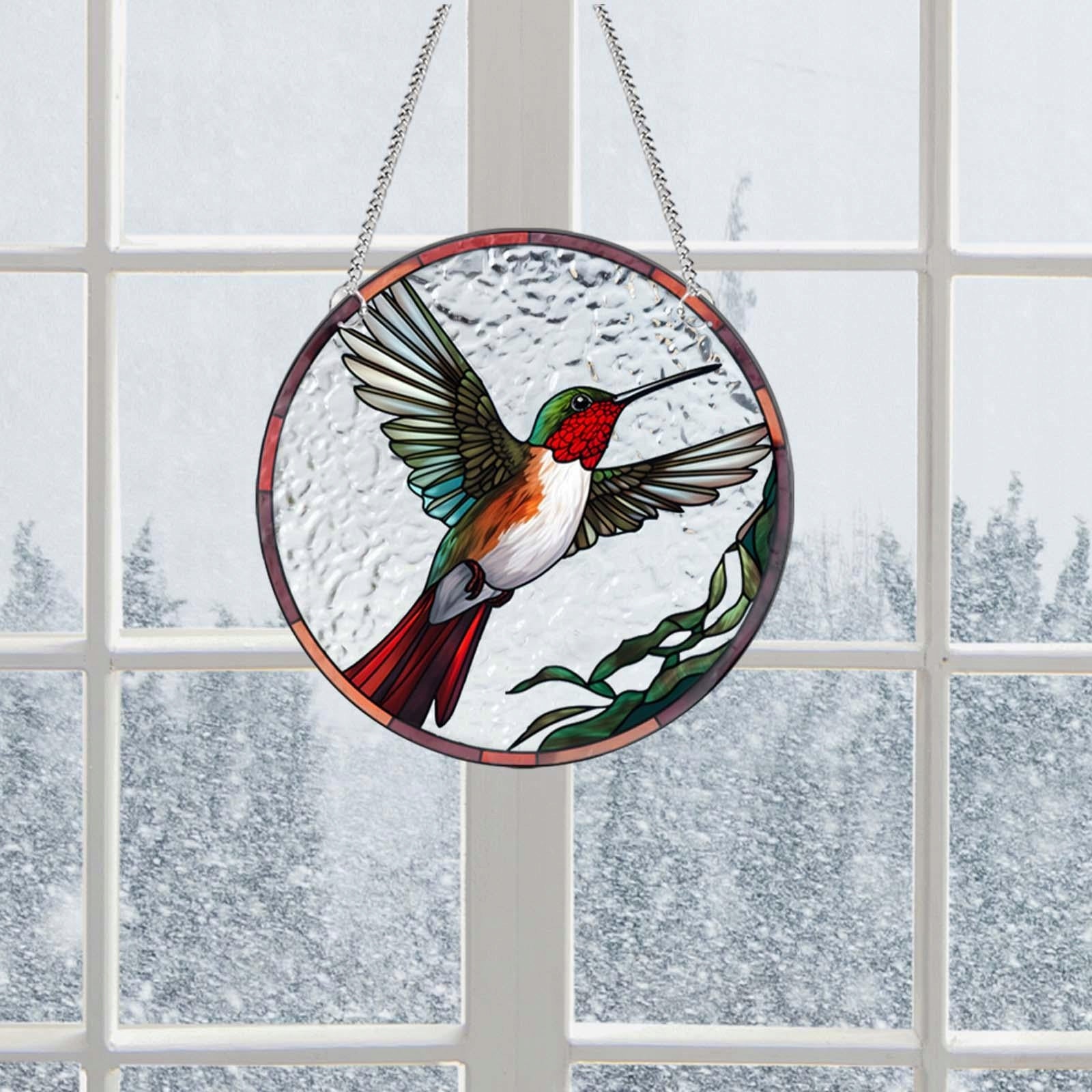 Stained Glass Window Hanging Decor Bird Hanging Ornament for Door Style A