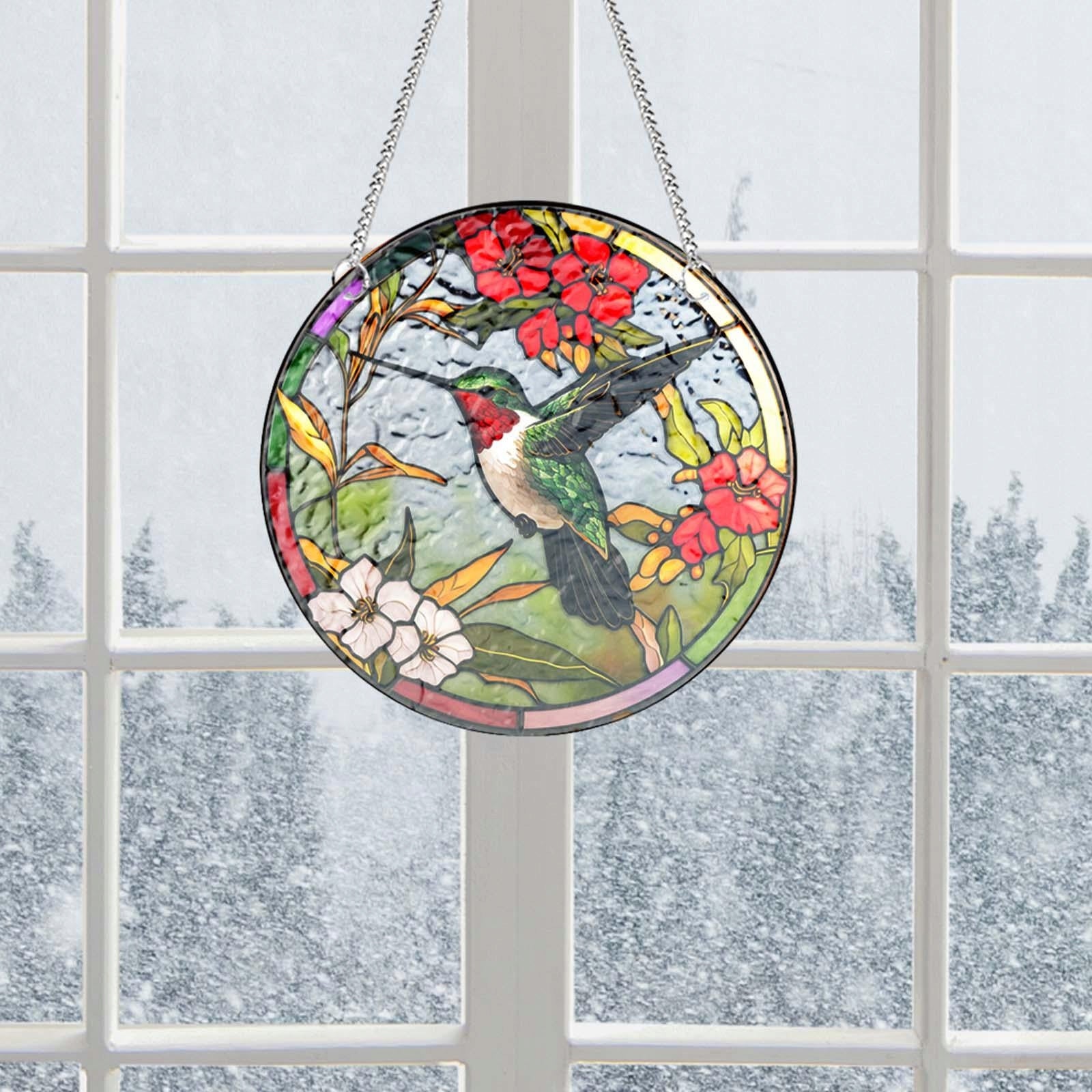 Stained Glass Window Hanging Decor Bird Hanging Ornament for Door Style D
