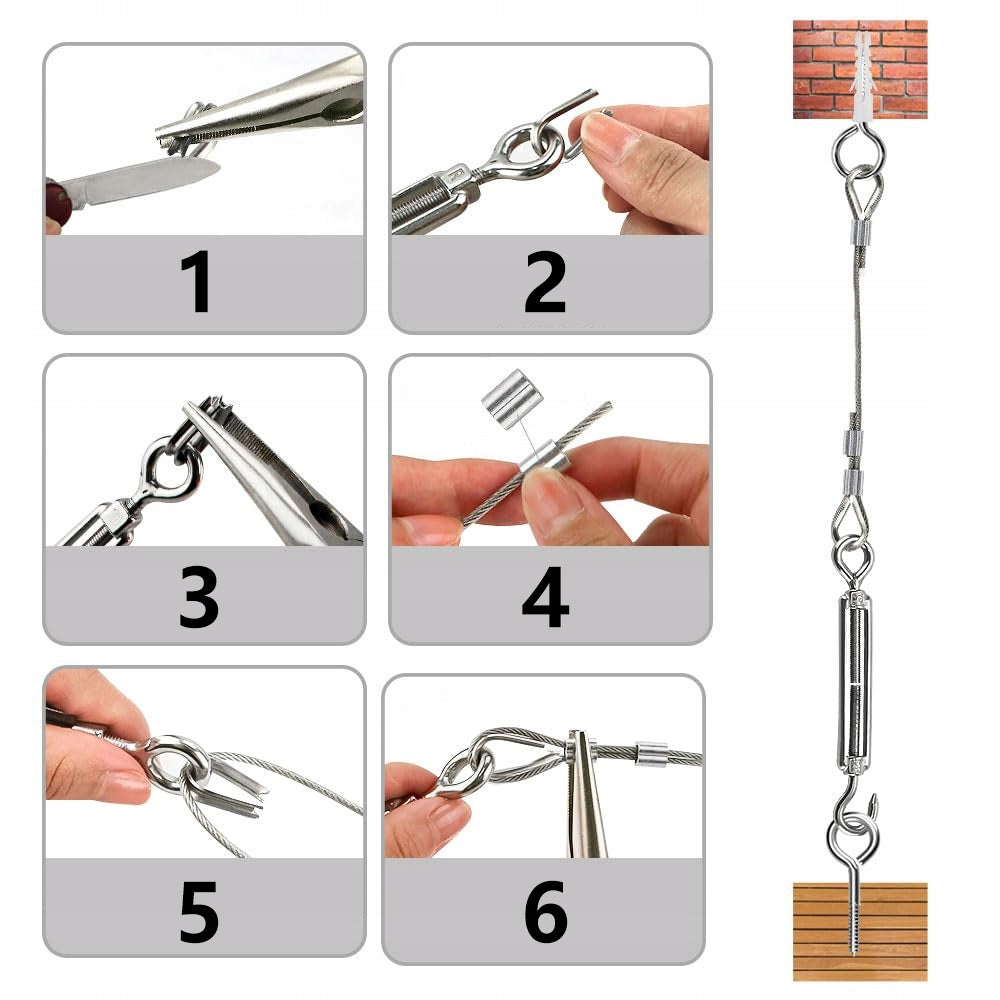 Stainless Steel Cable 304 30m With Eyelet Screws Silver Packaging status original