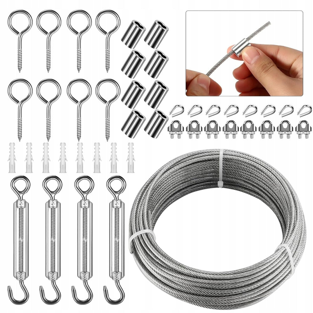 Stainless Steel Cable 304 30m With Eyelet Screws Silver