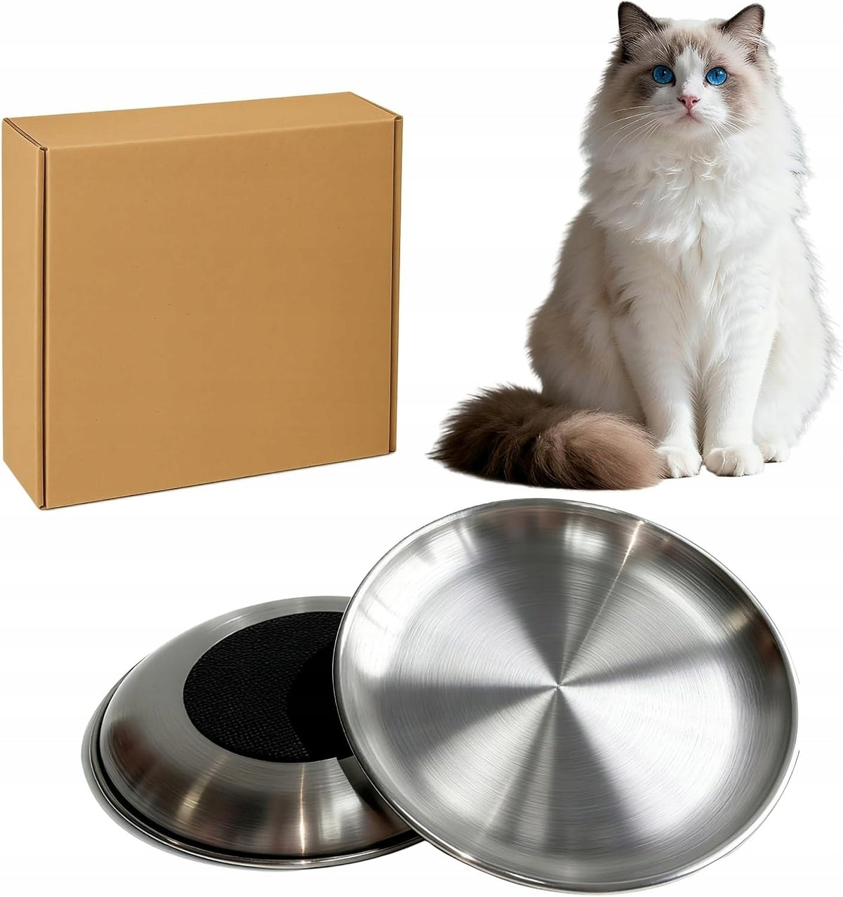 Stainless Steel Cat Bowls Non-Slip 17 cm – Silver 2pcs