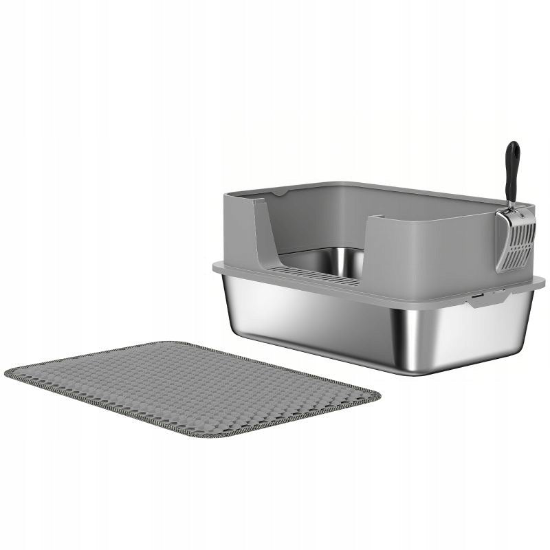 Stainless Steel Cat Cuvette Open with Spatula and Mat