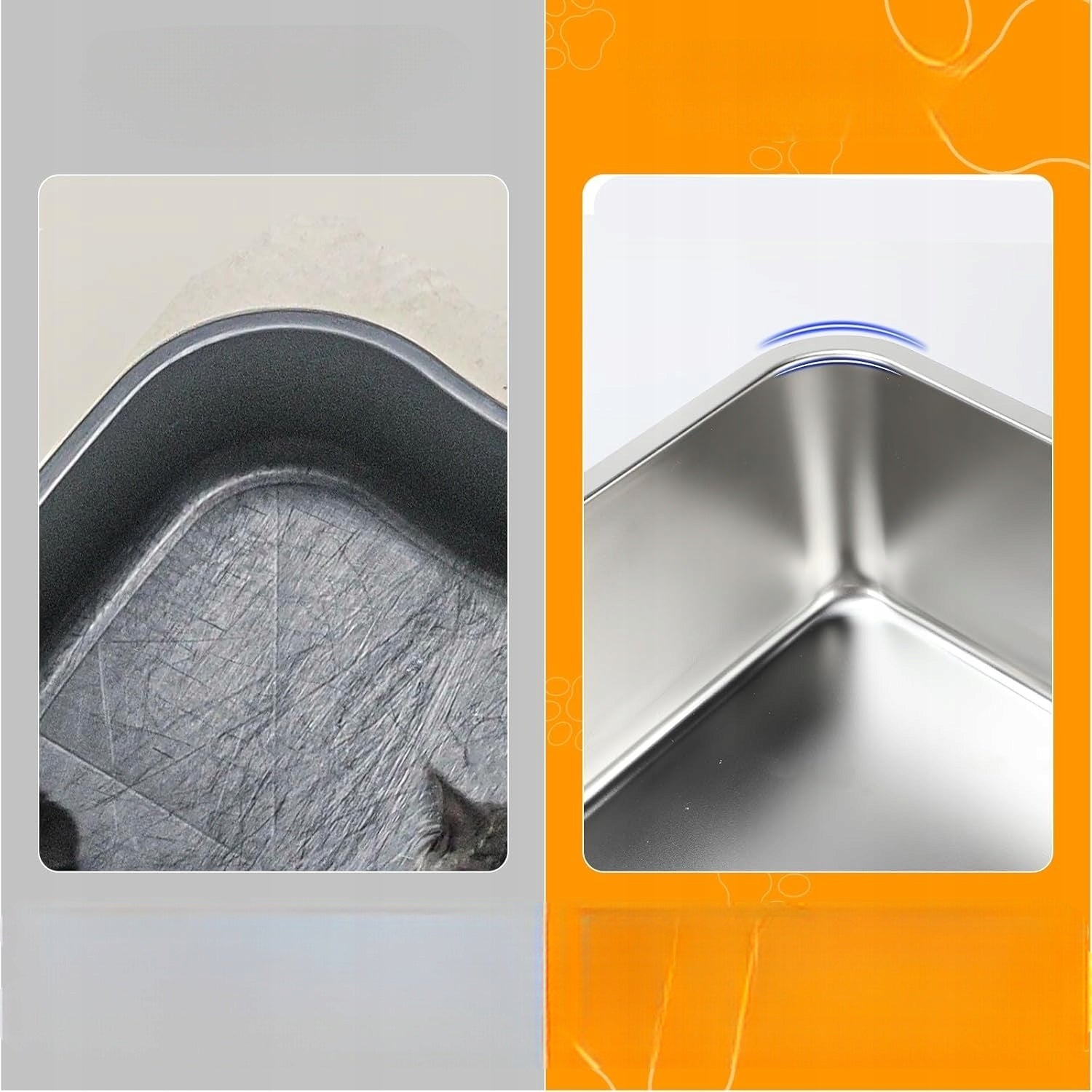 Stainless Steel Cat Cuvette Set Dustpan Mat Covered 45x35x15cm Kind open litter box