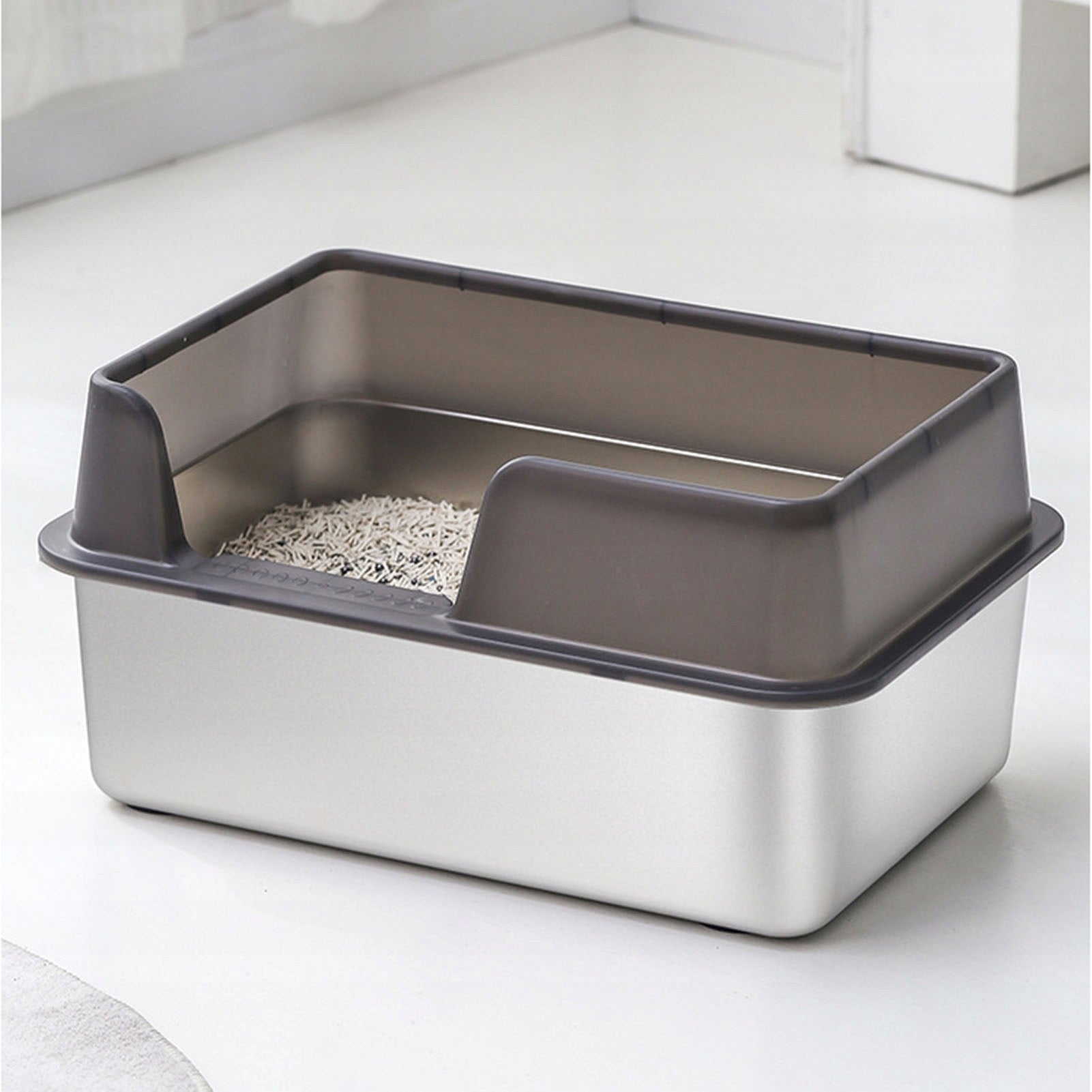 Stainless Steel Cat Cuvette, Top Open, Large, Black Kind open litter box