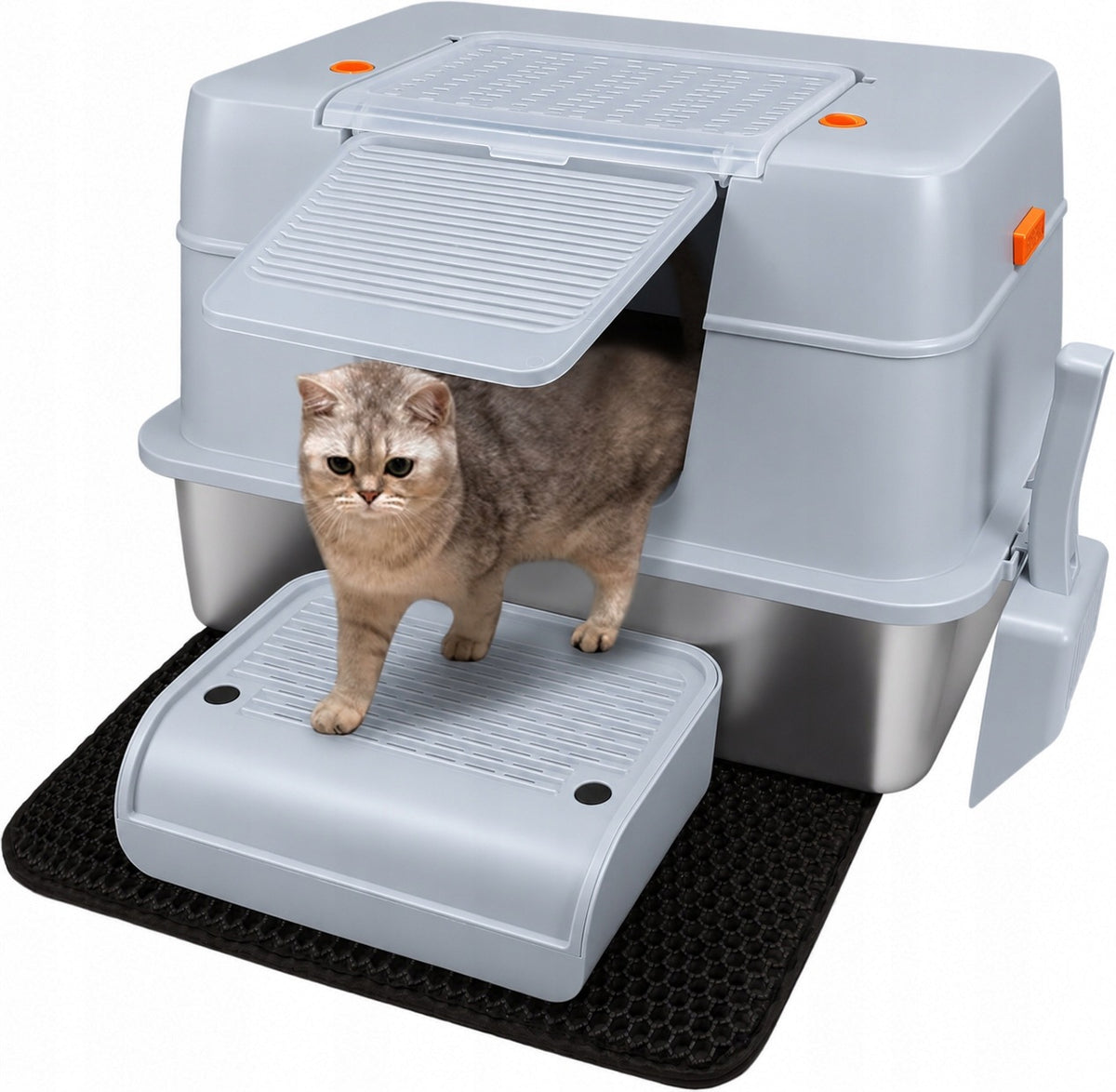 Stainless Steel Cat Cuvette with Lid XXL Vivifying Grey
