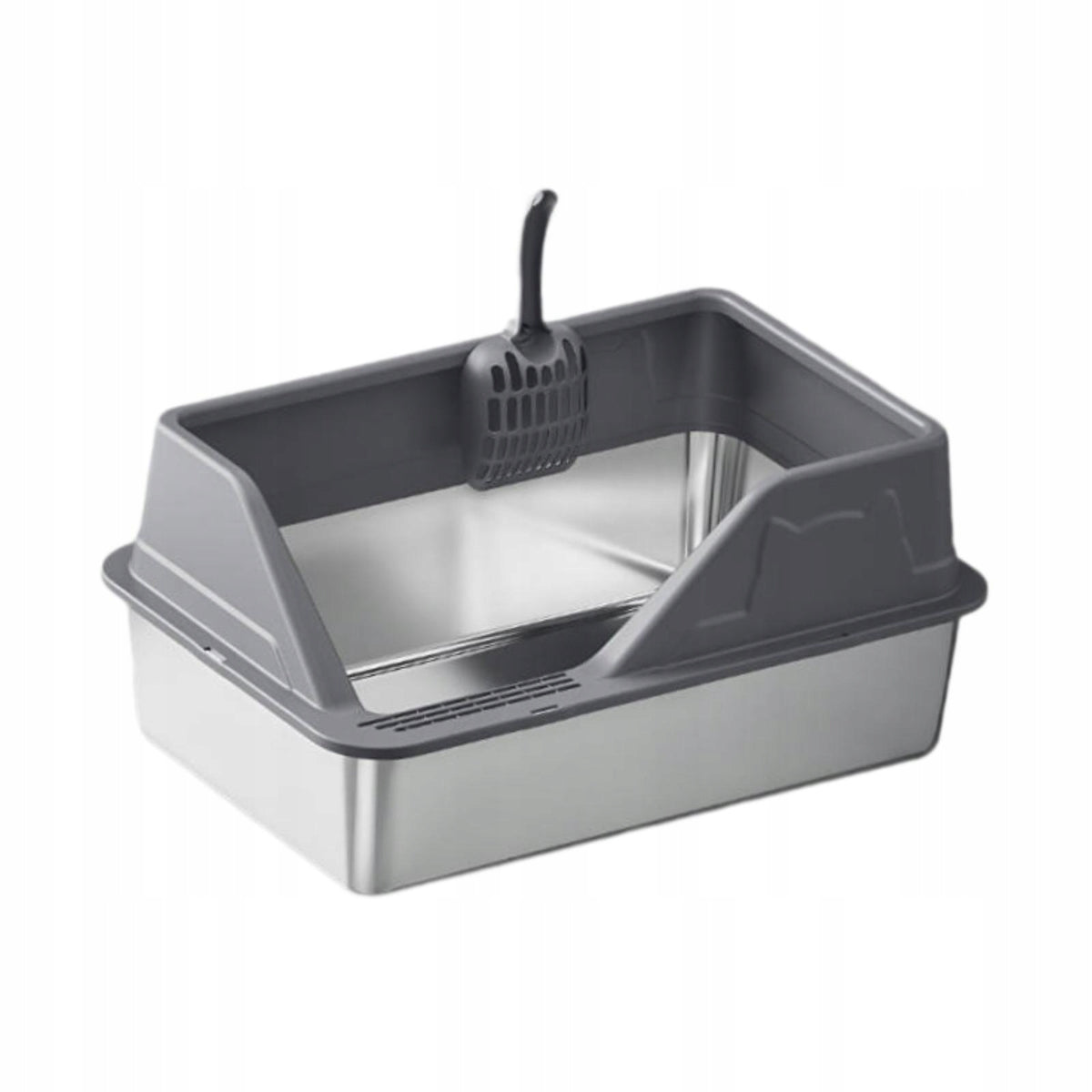Stainless Steel Cat Litter Box Anti Splashing Anti Leakage Cat Deep Gray Packaging status original