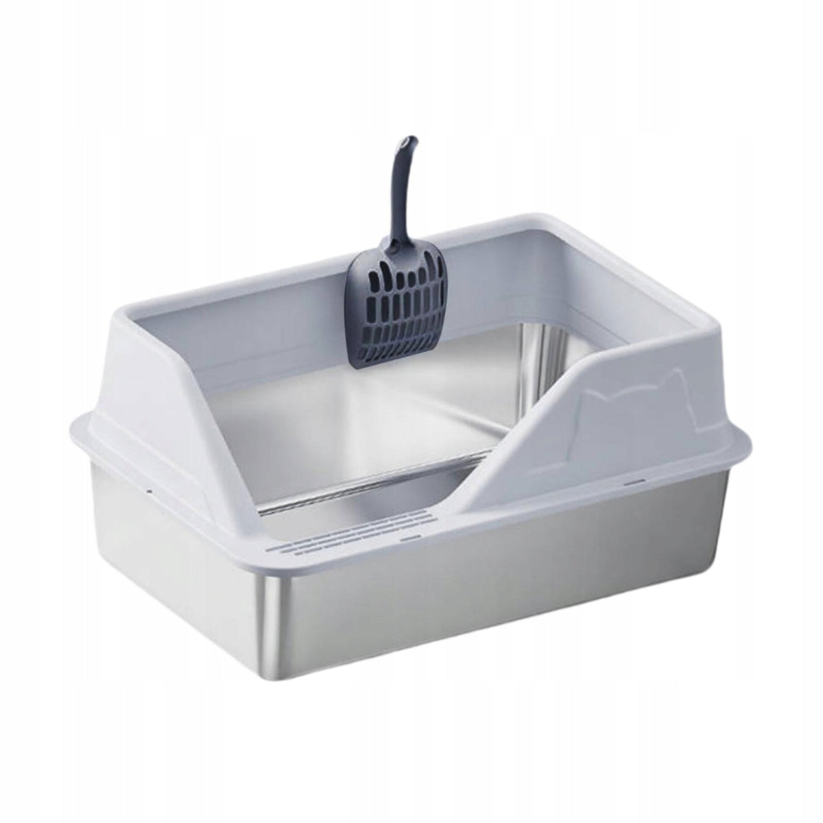 Stainless Steel Cat Litter Box Anti Splashing Cat Bedpan Large Light Gray Packaging status original