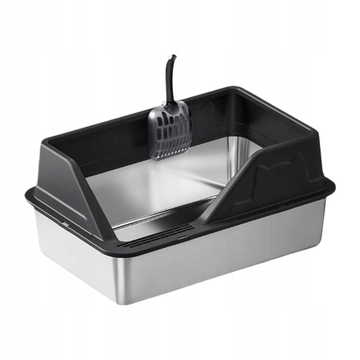 Stainless Steel Cat Litter Box Cat Bedpan Non Stick Splashproof Cat Black Packaging status original