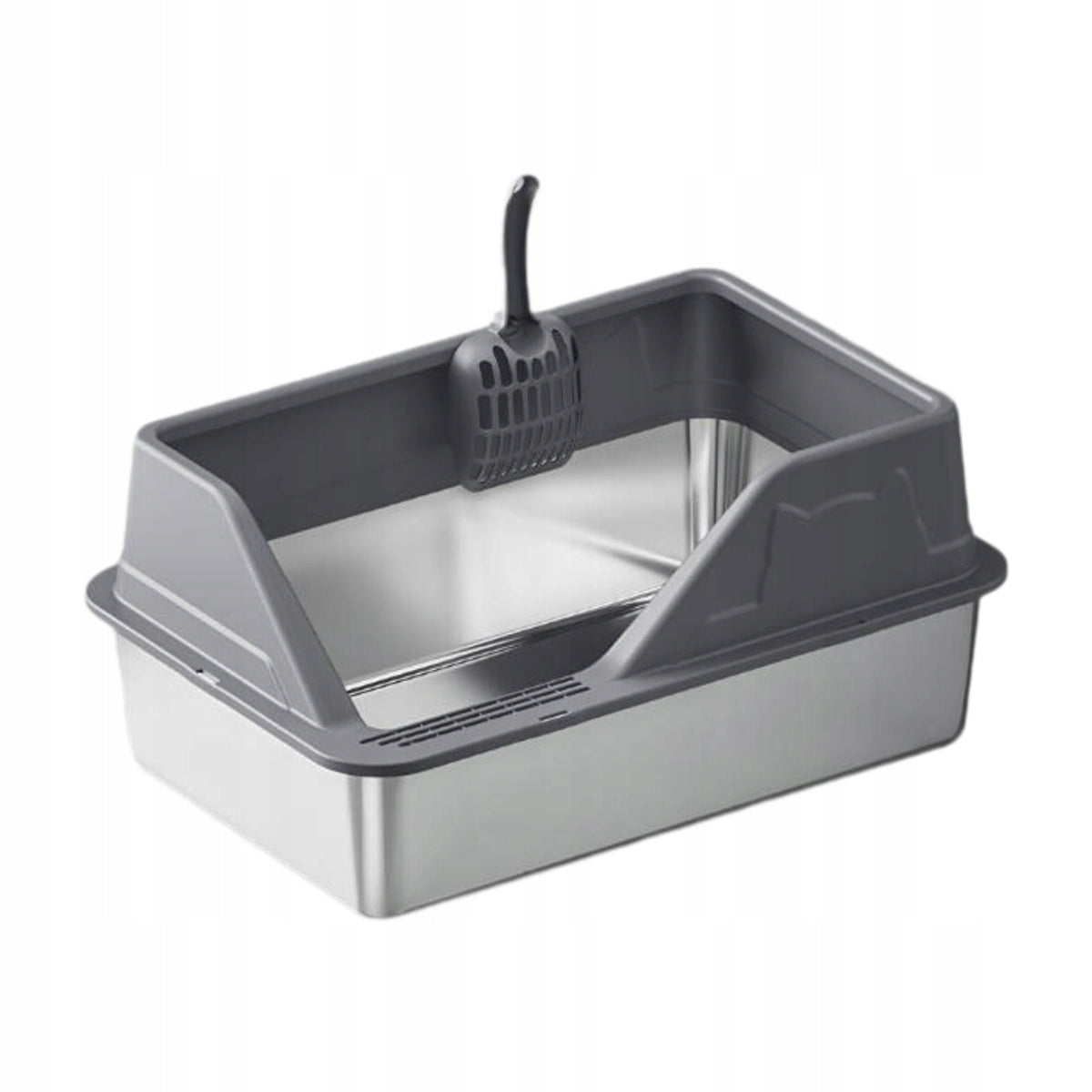 Stainless Steel Cat Litter Box Cat Bedpan Non Stick Splashproof Deep Gray Packaging status original