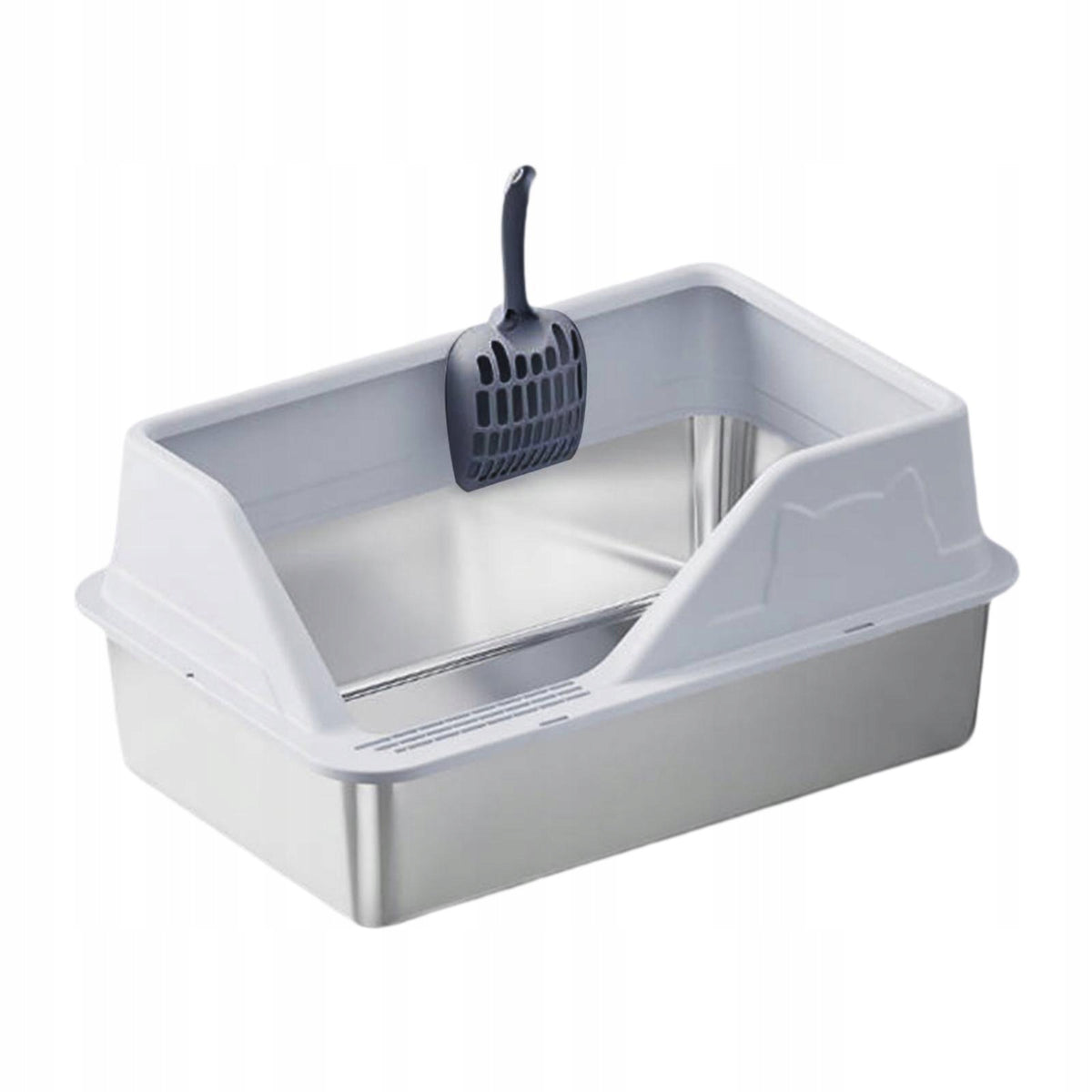 Stainless Steel Cat Litter Box Cat Bedpan Non Stick Splashproof Light Gray