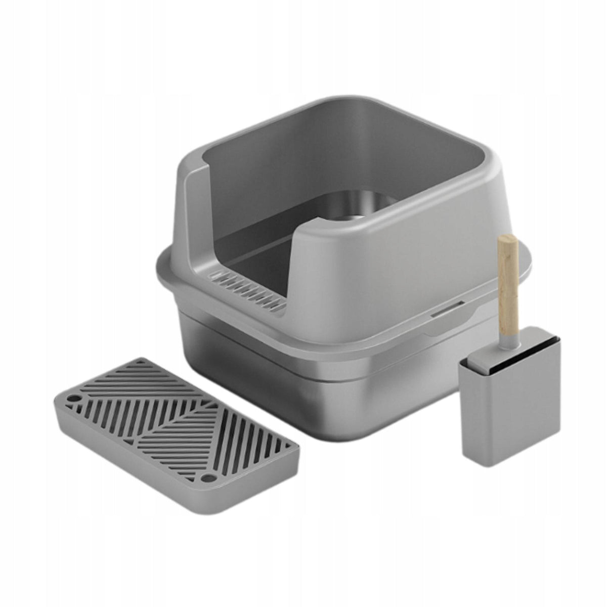 Stainless Steel Cat Litter Box Kitten Toilet Portable Bedpan Open Top gray