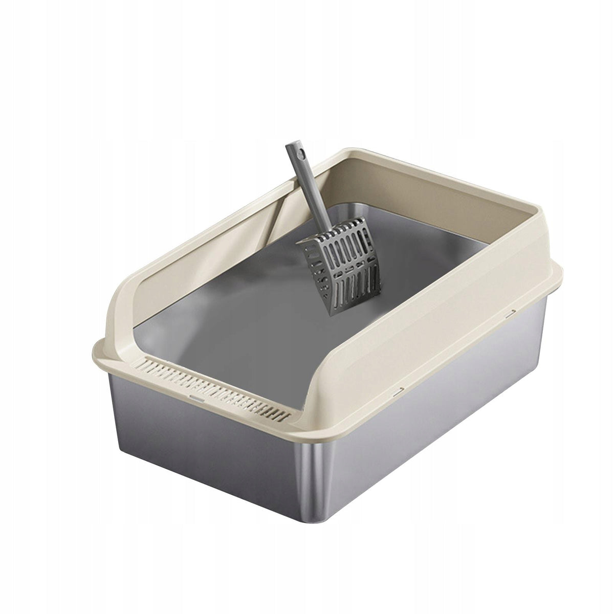 Stainless Steel Cat Litter Box Large Capacity Cat Litter Basin Khaki and L