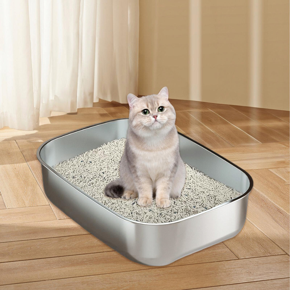 Stainless Steel Cat Litter Box Non Stick Top Open Multifunctional Kitten