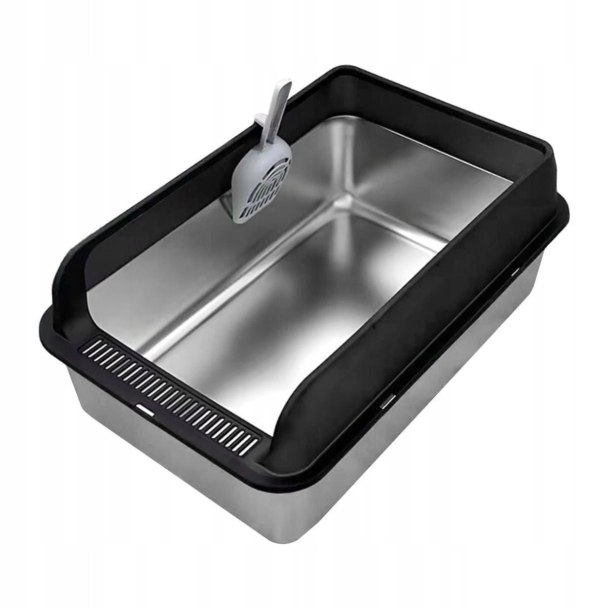 Stainless Steel Cat Litter Box Sturdy Easy Clean Splashproof Cat Black Packaging status original