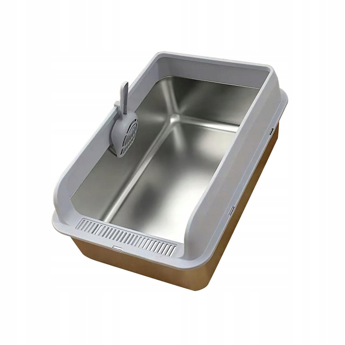 Stainless Steel Cat Litter Box Sturdy Easy Clean Splashproof Cat Light Gray Packaging status original