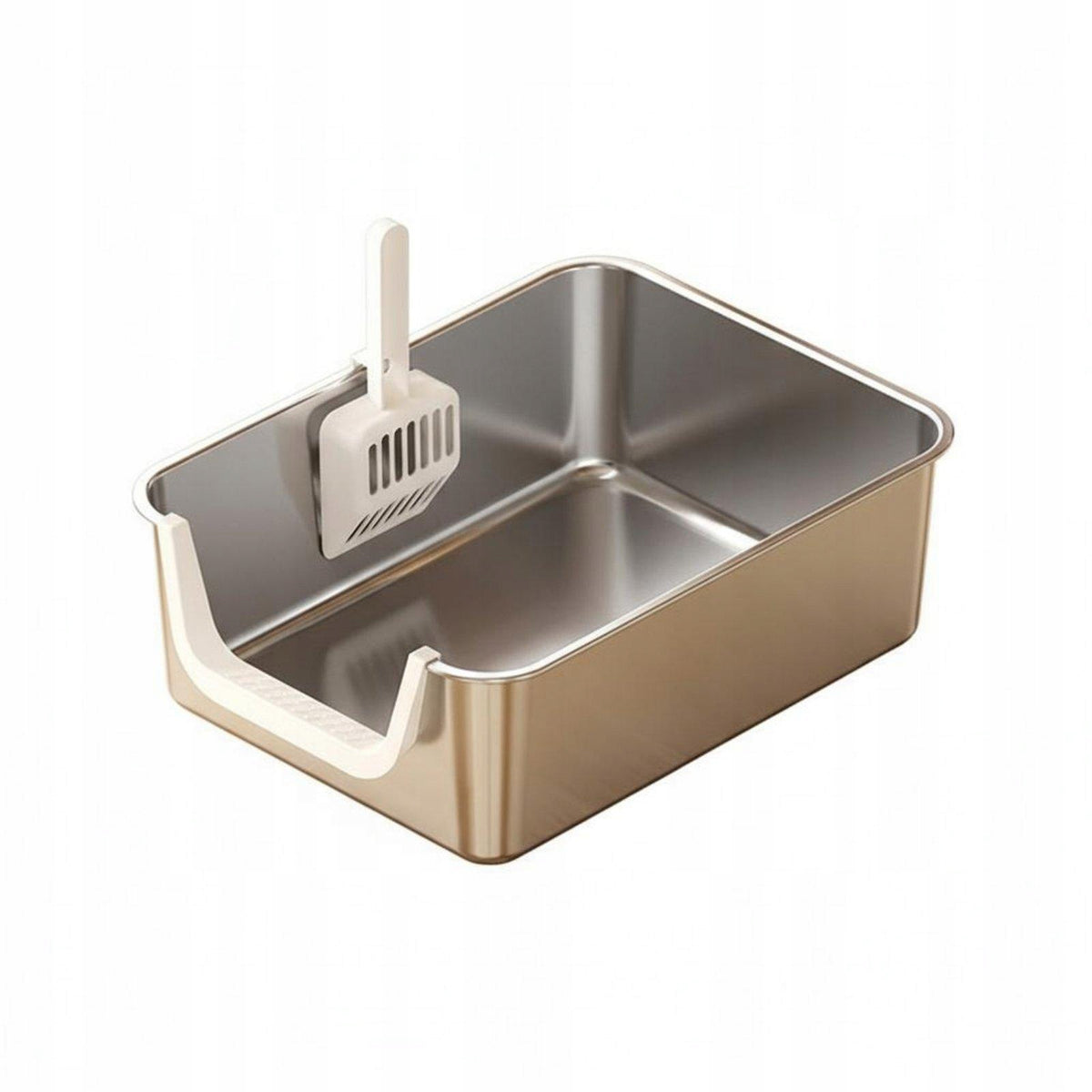 Stainless Steel Cat Litter Box Uncovered Spacious Design for L-1 Beige