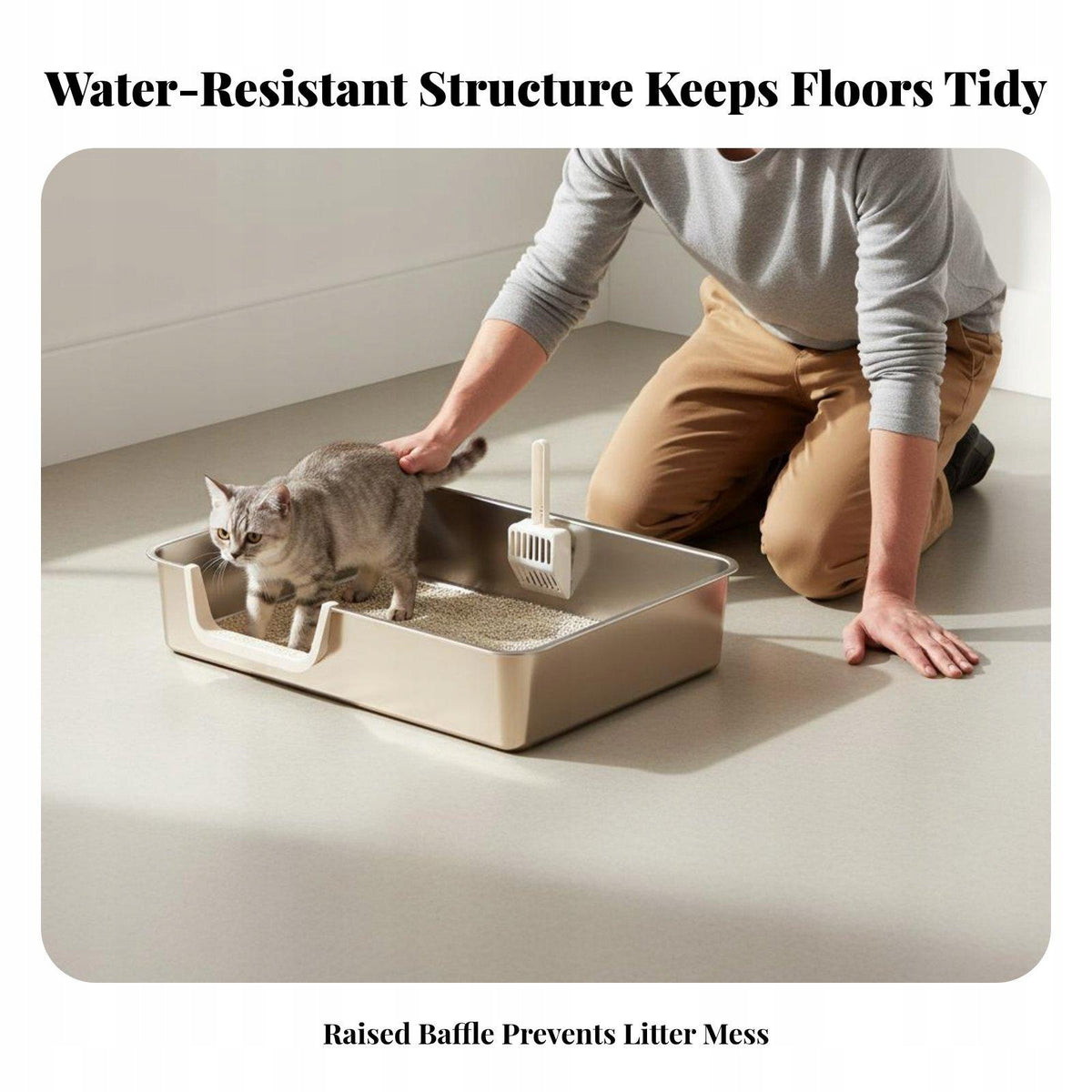Stainless Steel Cat Litter Box Uncovered Spacious Design for Xl-3 Beige Packaging status original