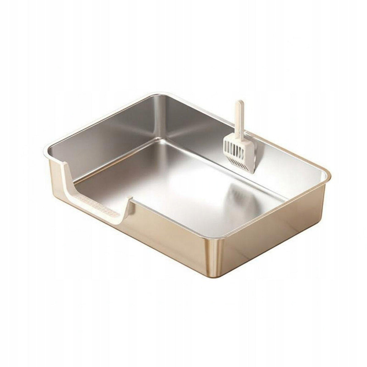Stainless Steel Cat Litter Box Uncovered Spacious Design for Xl-3 Beige