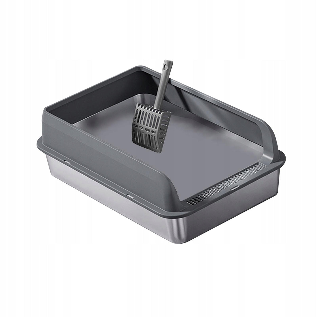 Stainless Steel Cat Litter Box with High Sides, Semi Dark Grey and M