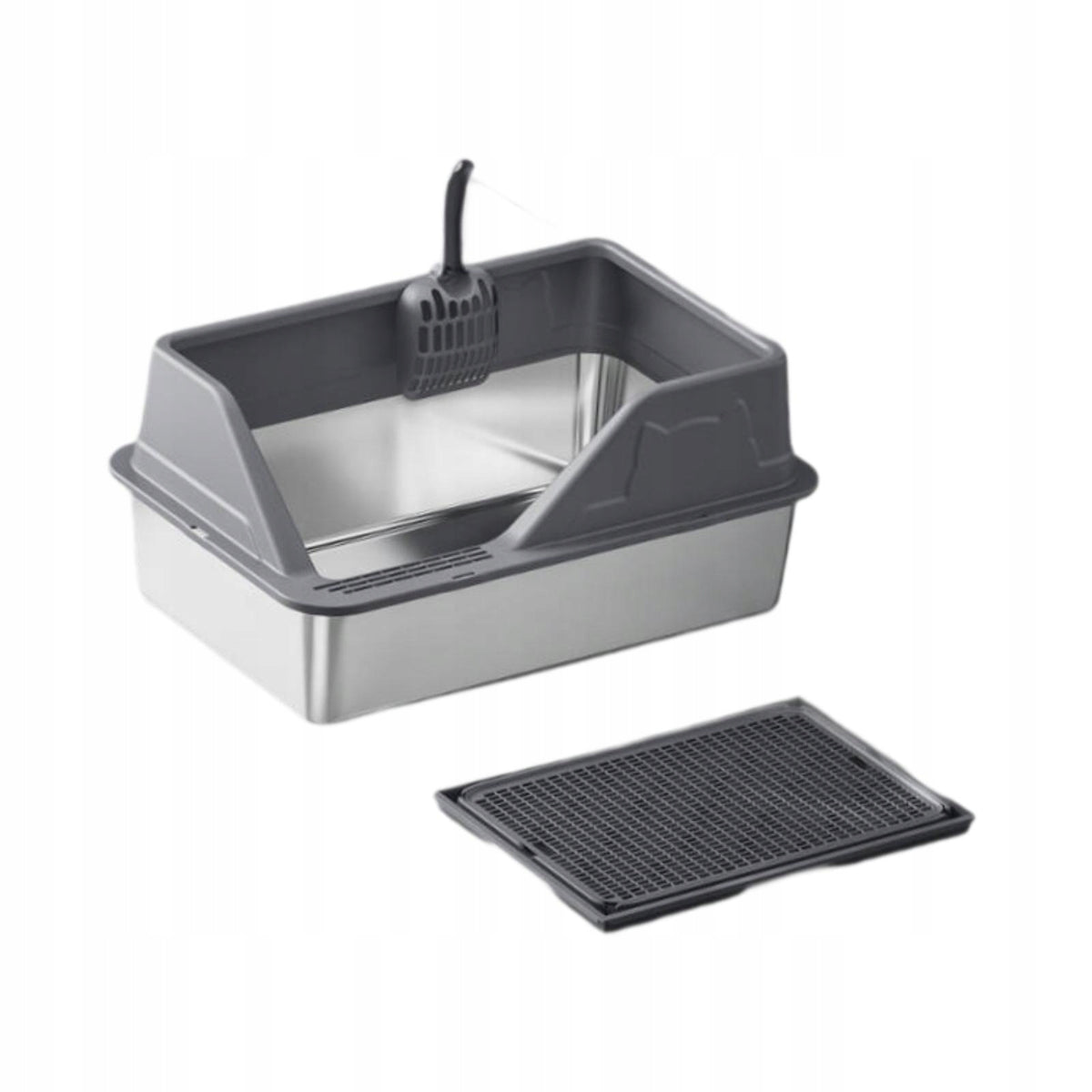 Stainless Steel Cats Litter Tray Non Stick Large Capacity Cat Deep Gray Packaging status original
