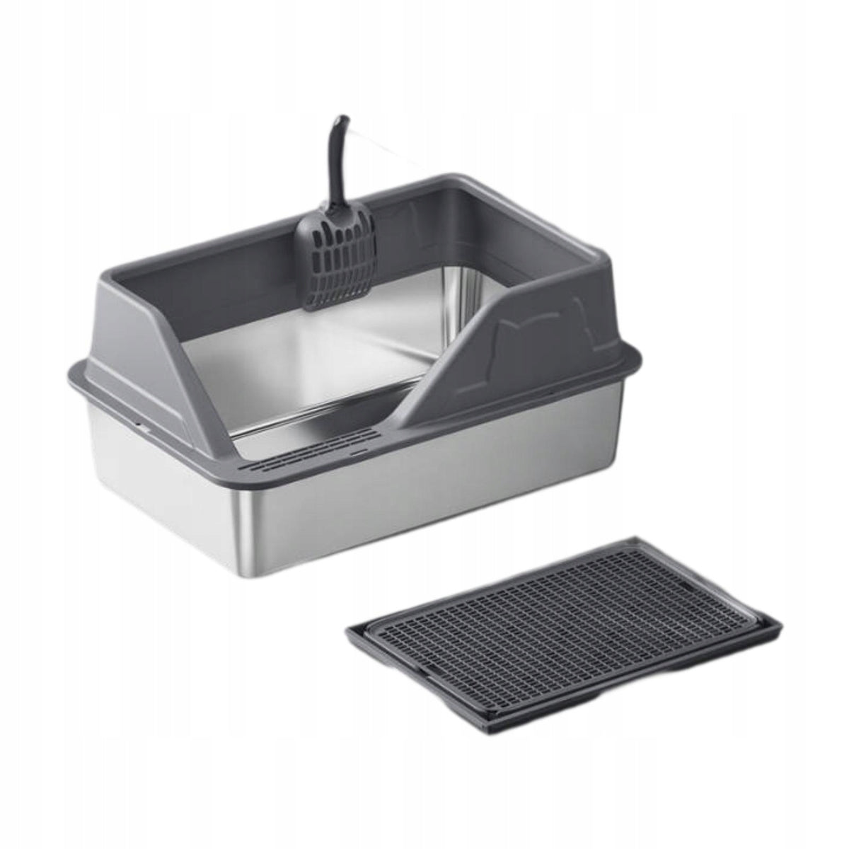 Stainless Steel Cats Litter Tray Non Stick Large Capacity Cat Deep Gray