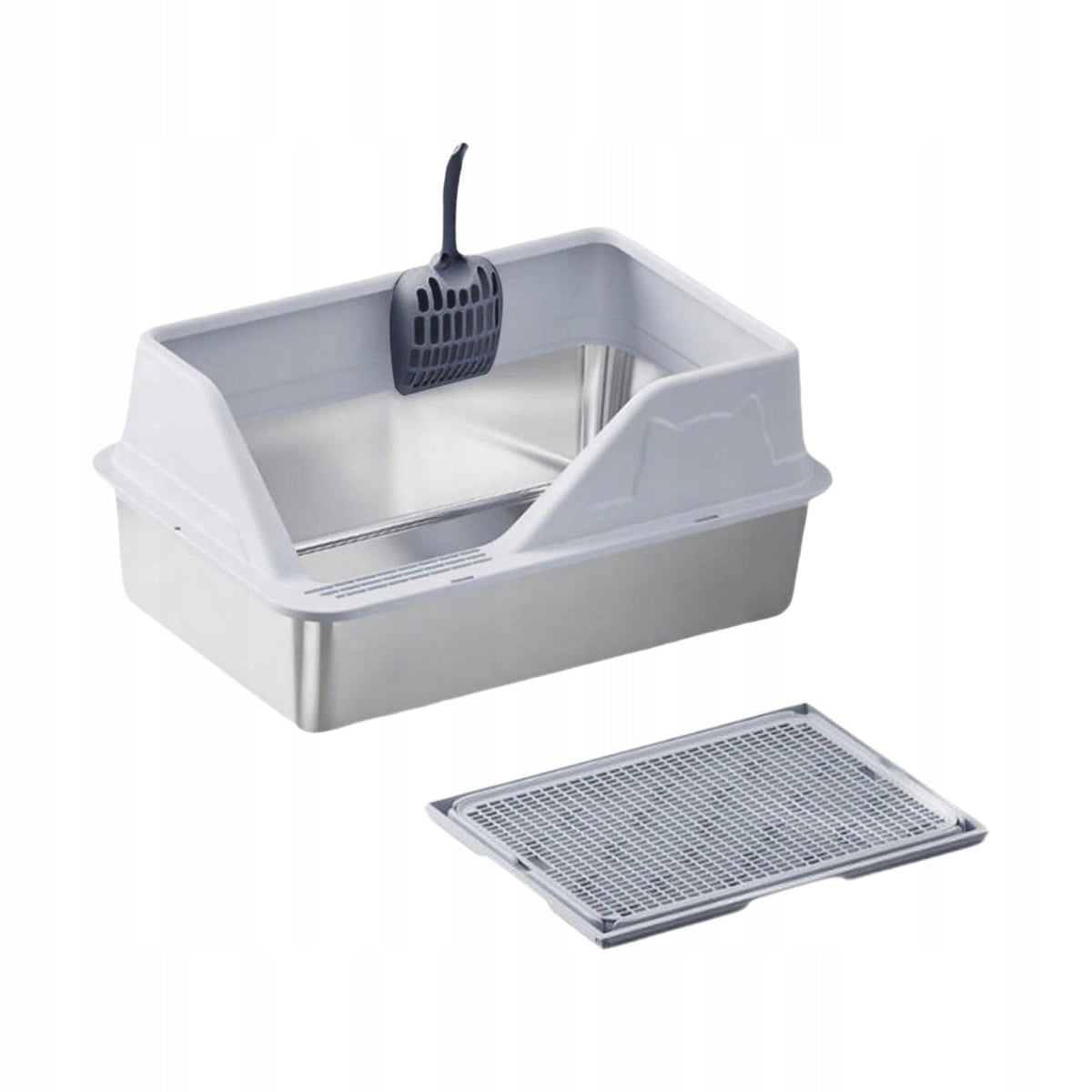 Stainless Steel Cats Litter Tray Non Stick Large Capacity Cat Light Gray Packaging status original