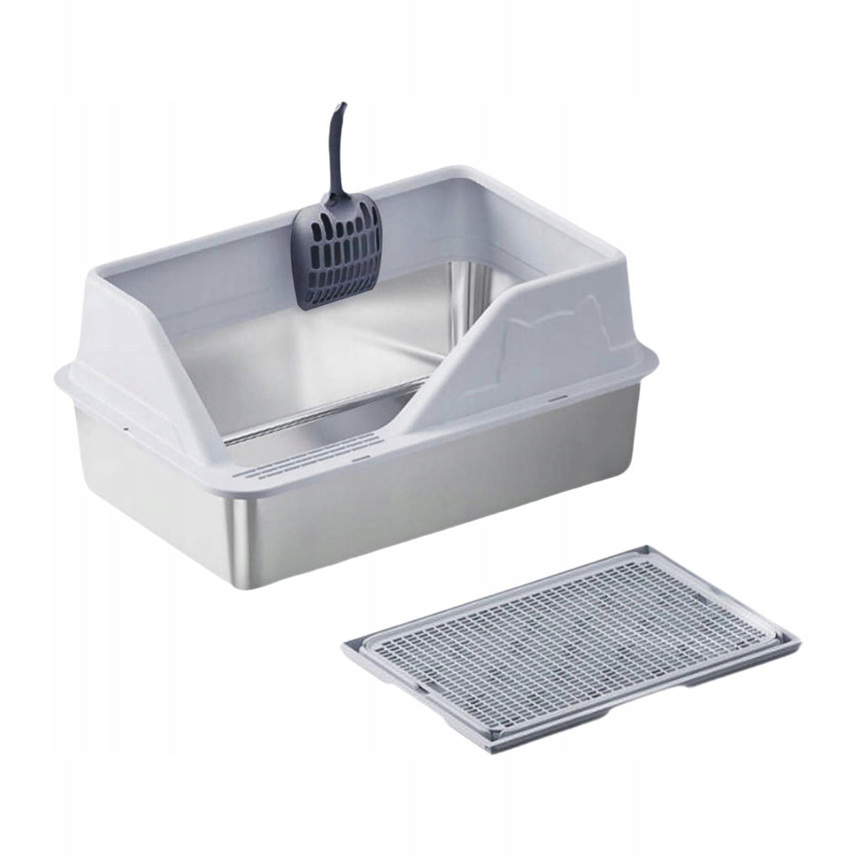Stainless Steel Cats Litter Tray Non Stick Large Capacity Cat Light Gray
