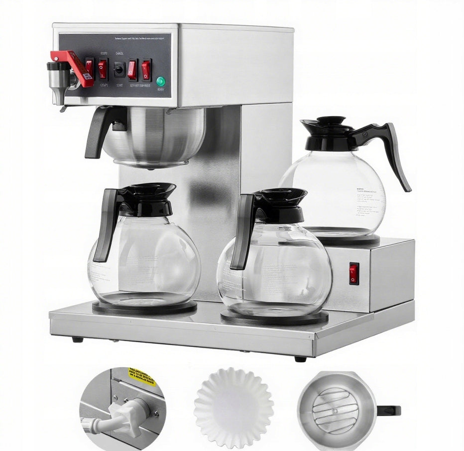 Stainless Steel Commercial Coffee Maker W 3 Glass Decanters Model FRB-286-BD3