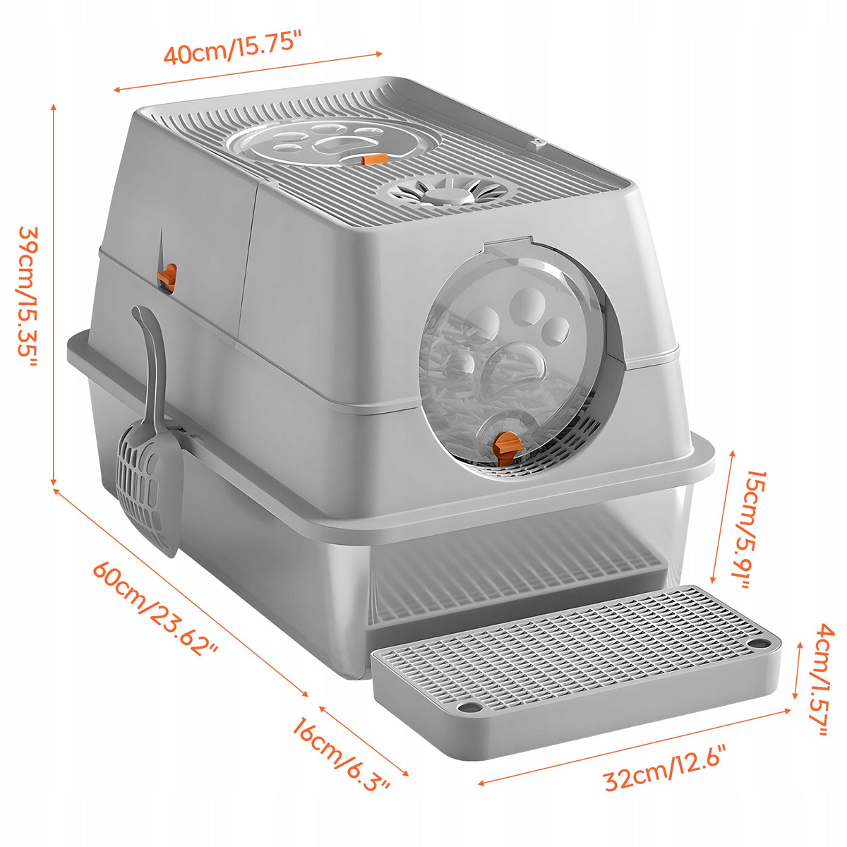 Stainless Steel Enclosed Cat Litter Box Odor Control Easy Clean Kitty Tray Packaging status original
