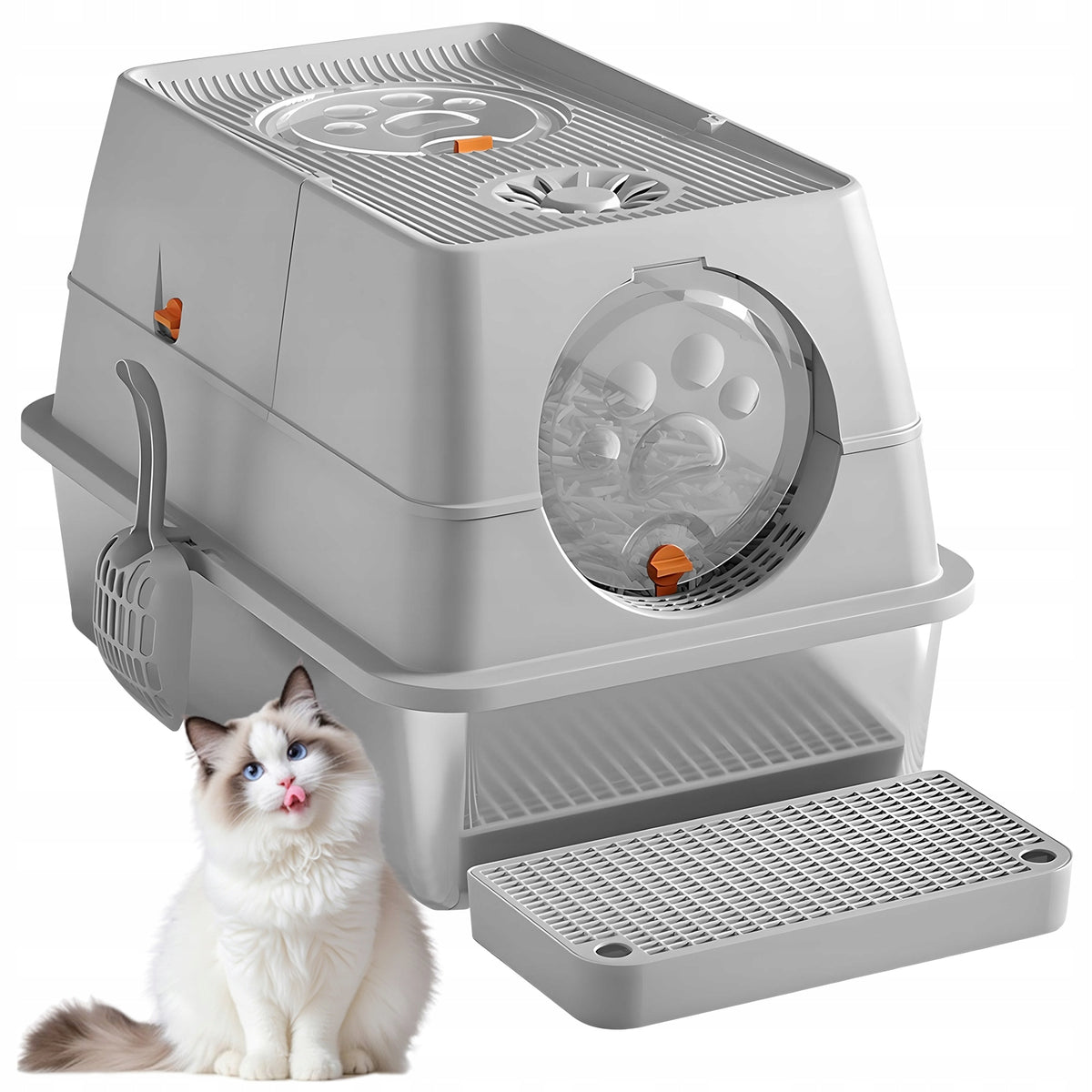 Stainless Steel Enclosed Cat Litter Box Odor Control Easy Clean Kitty Tray