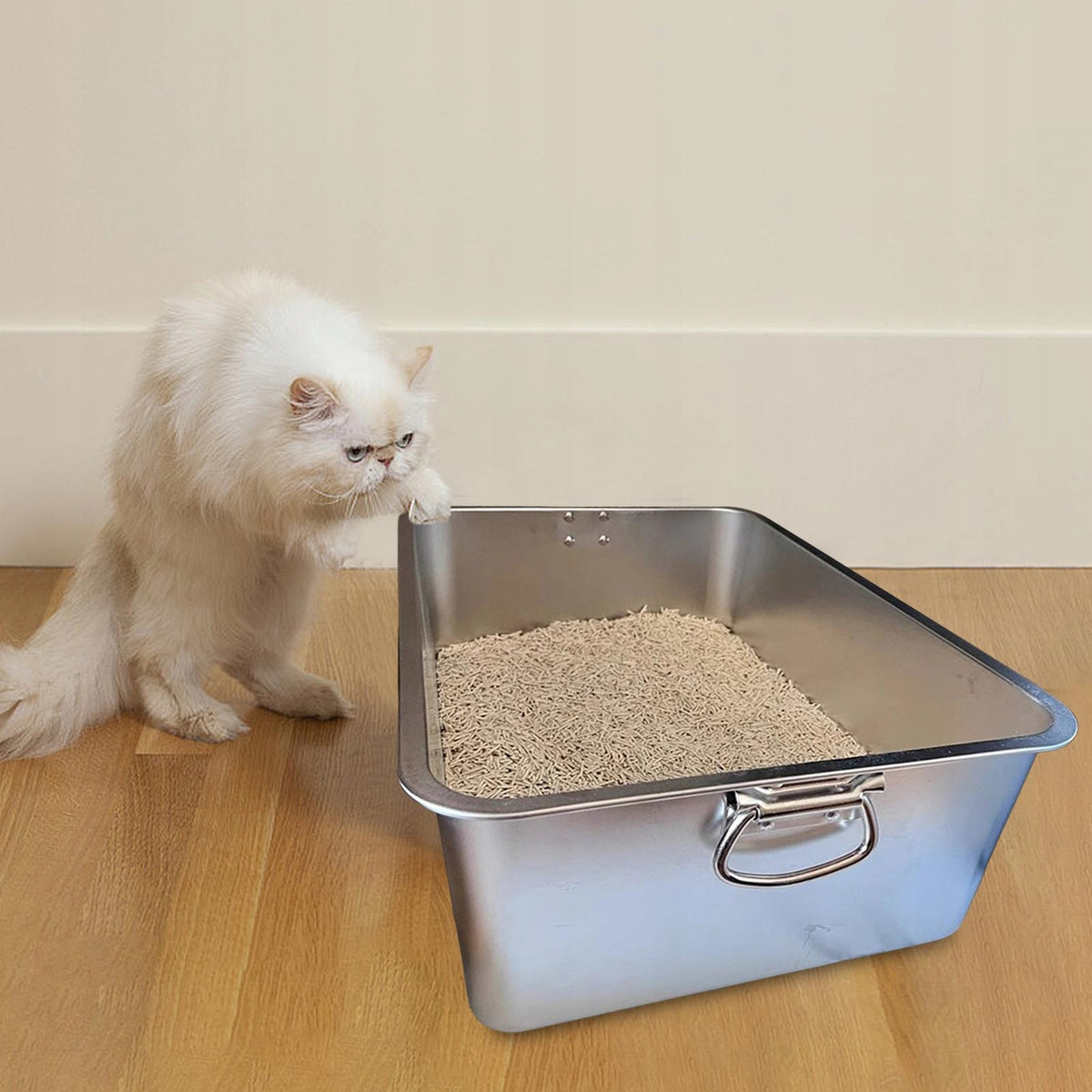 Stainless Steel Litter Box Litter Container High Side Indoor 40cmx30cmx10cm