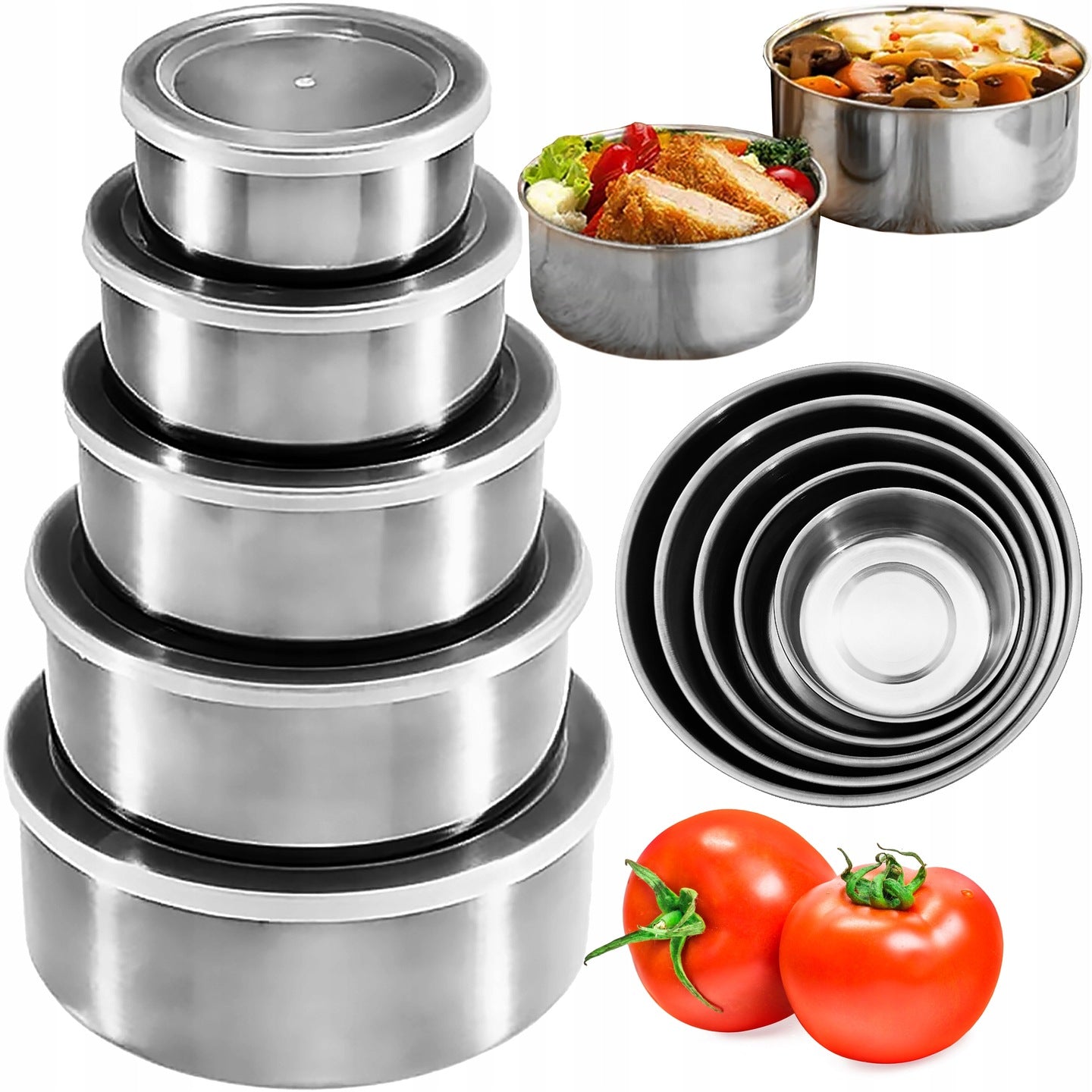 Stainless Steel Metal Bowl Set with Lids Bowl 5 Pcs Packaging status original