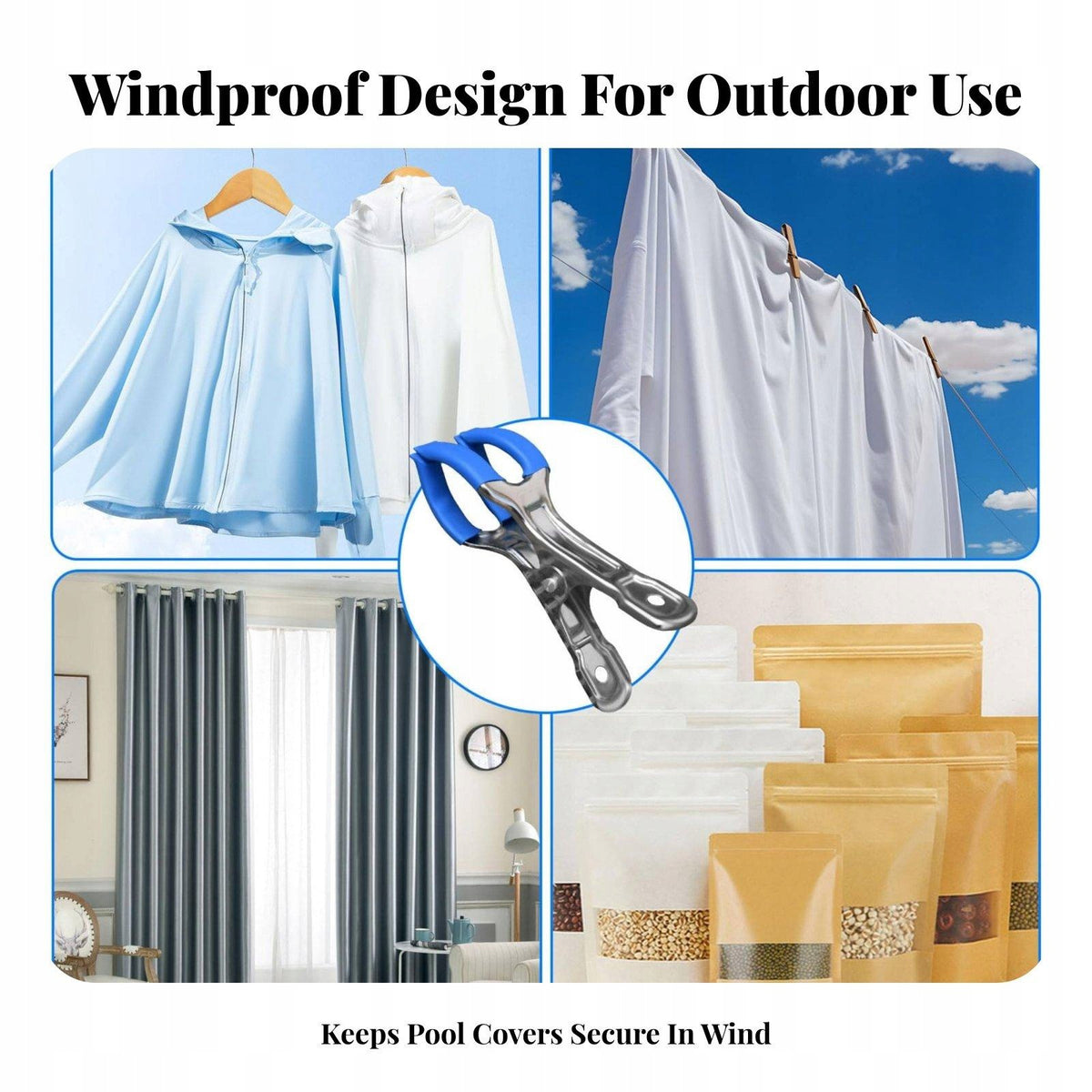 Stainless Steel Pool Cover Clip for Pool Covers Windproof Blue Double-ended Packaging status original