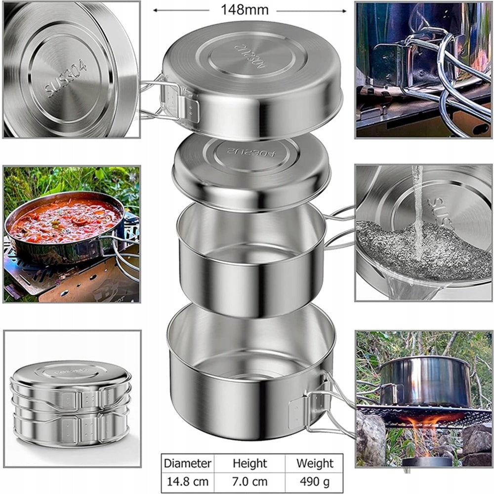Stainless Steel Pot for Travel, Kitchen Utensil Set for Camping Packaging status original